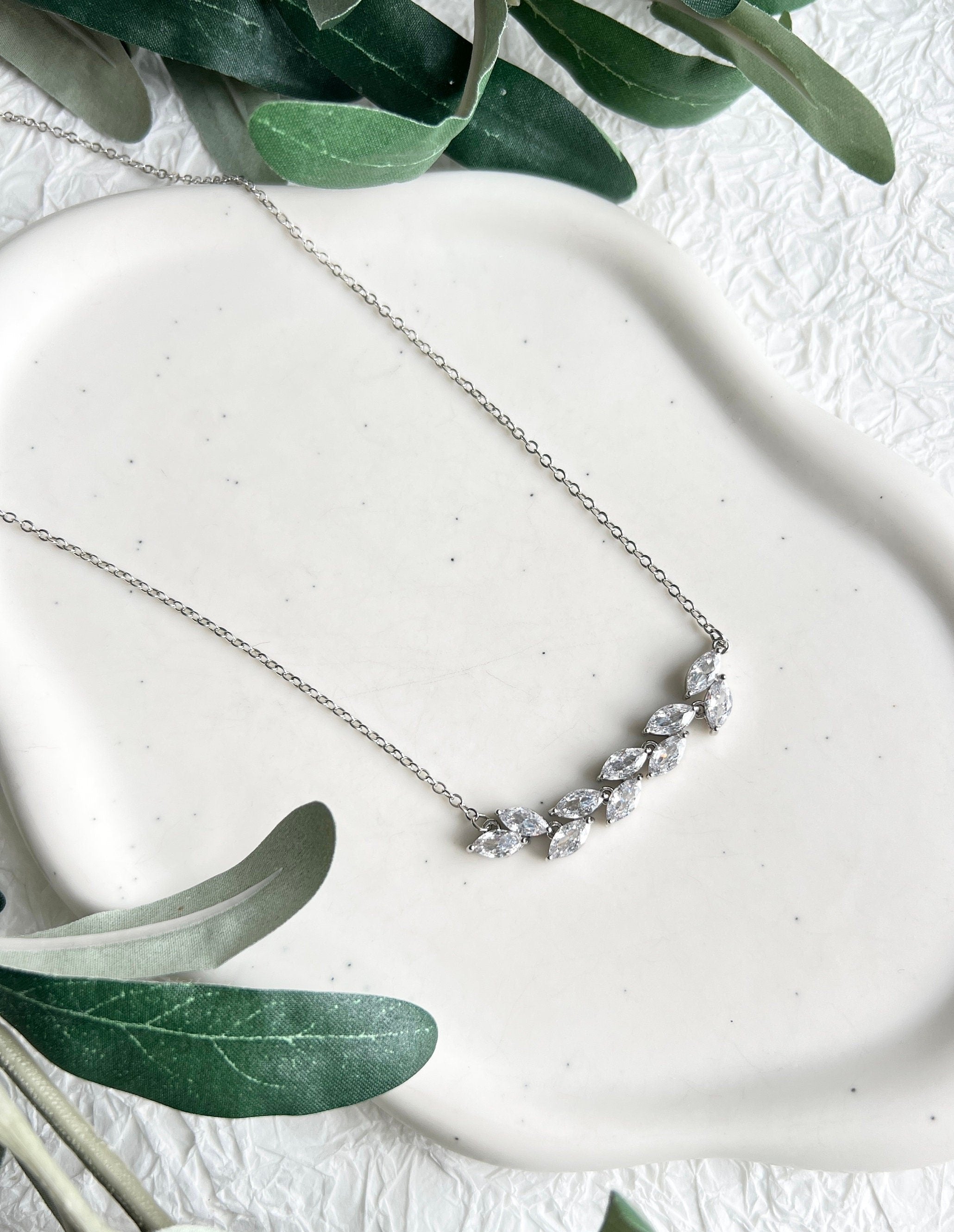 Halskette Braut, funkelnde Kette, Silber, Cubic-Zirconia-Steine, Brautschmuck, Brautjungfernschmuck Hochzeit, Standesamt, Brautjungfer