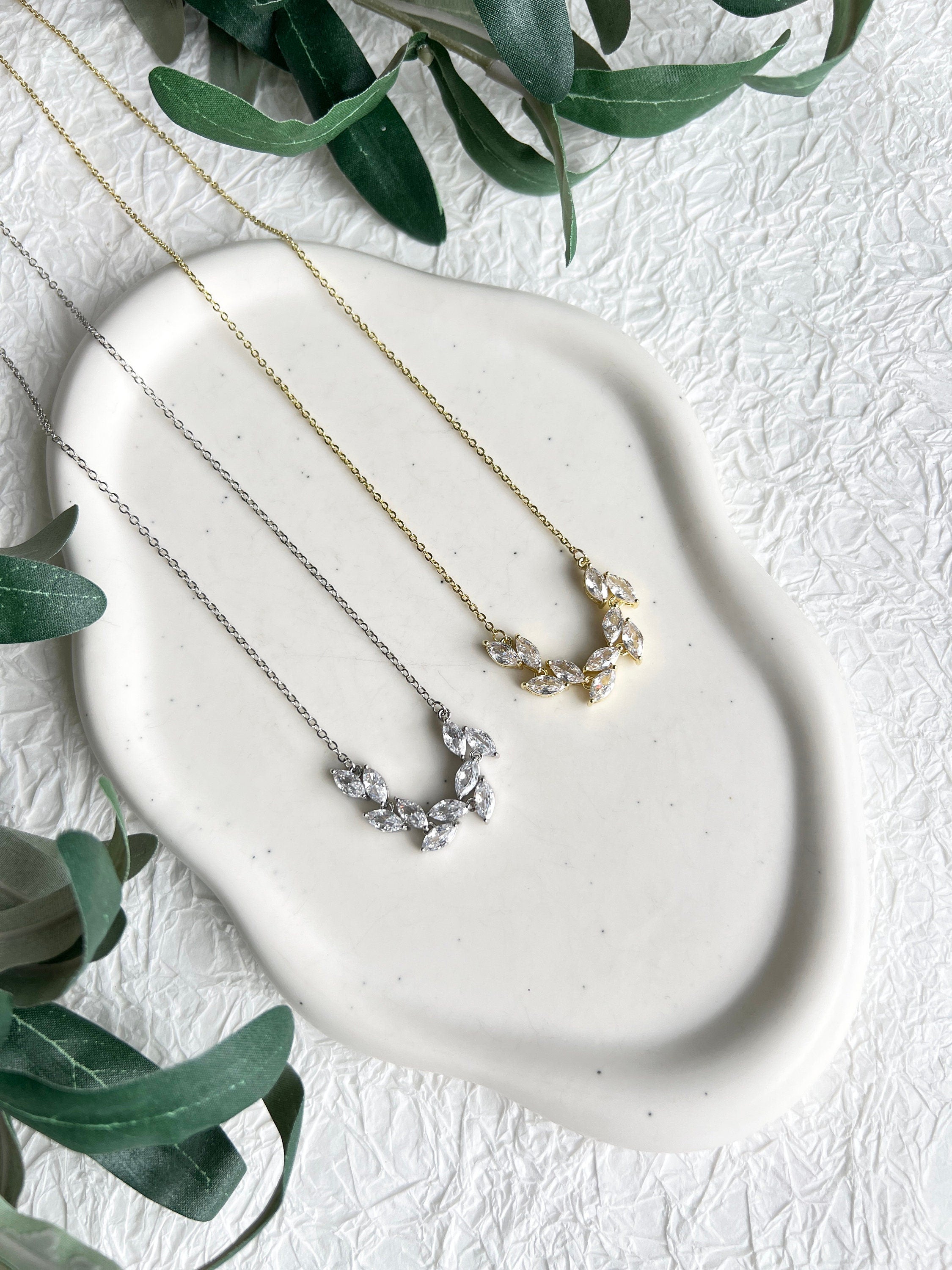 Halskette Braut, funkelnde Kette, Silber, Cubic-Zirconia-Steine, Brautschmuck, Brautjungfernschmuck Hochzeit, Standesamt, Brautjungfer