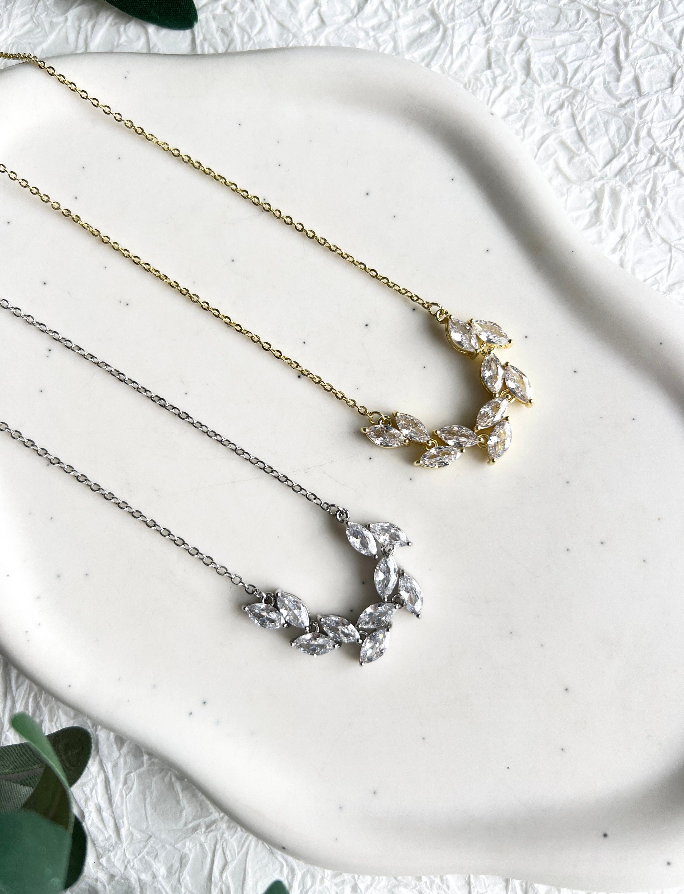 Halskette Braut, funkelnde Kette, Silber, Cubic-Zirconia-Steine, Brautschmuck, Brautjungfernschmuck Hochzeit, Standesamt, Brautjungfer