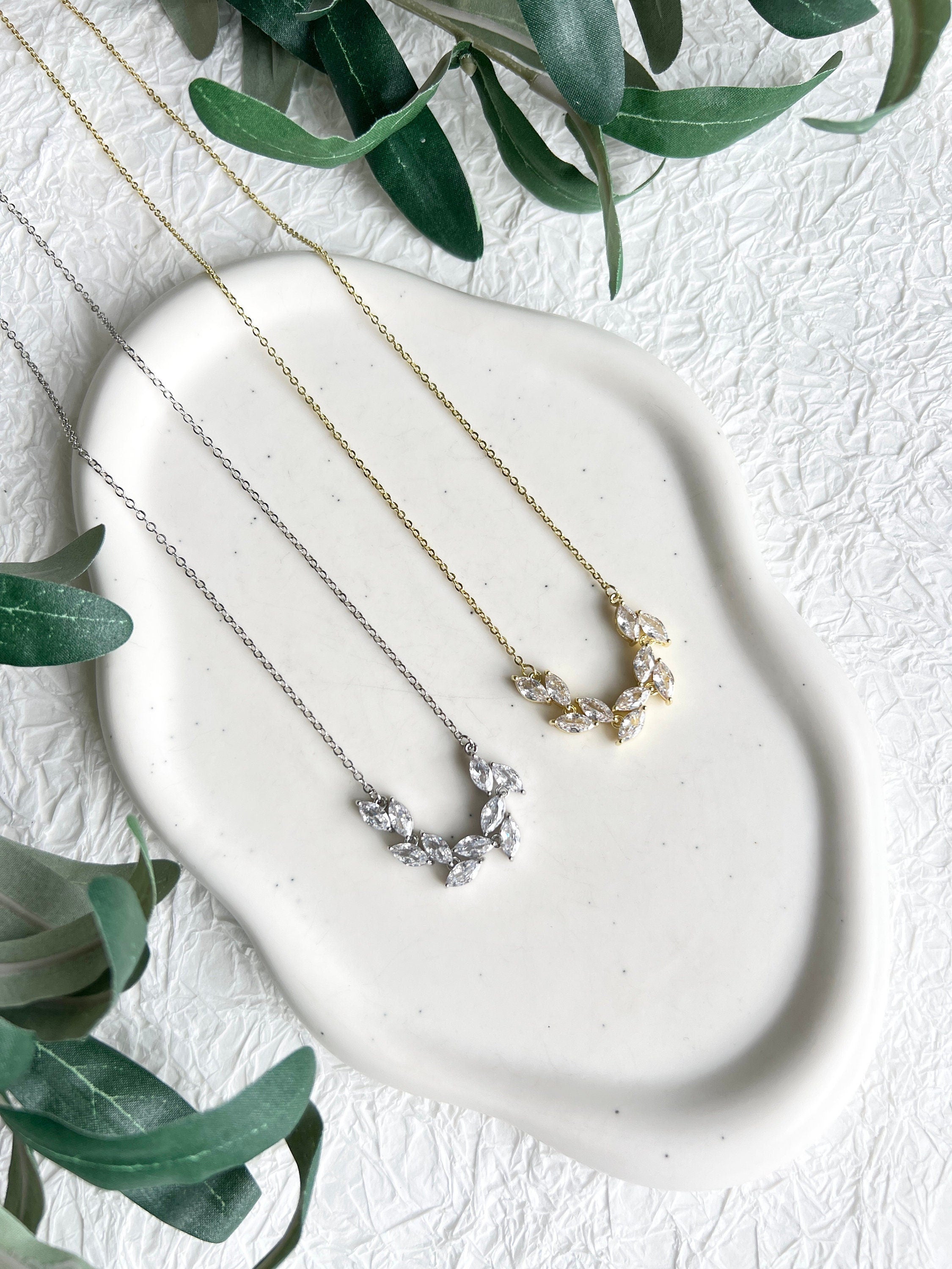 Halskette Braut, funkelnde Kette, Silber, Cubic-Zirconia-Steine, Brautschmuck, Brautjungfernschmuck Hochzeit, Standesamt, Brautjungfer