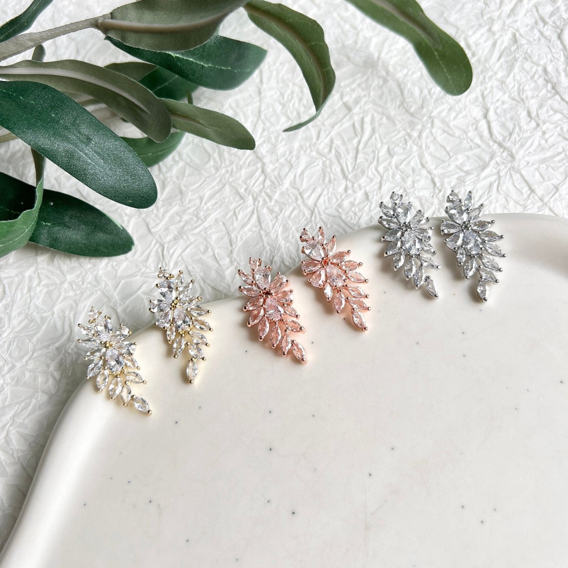 Ohrringe, Silber, eleganter Brautschmuck, Braut Ohrstecker, funkelnde Brautohrringe