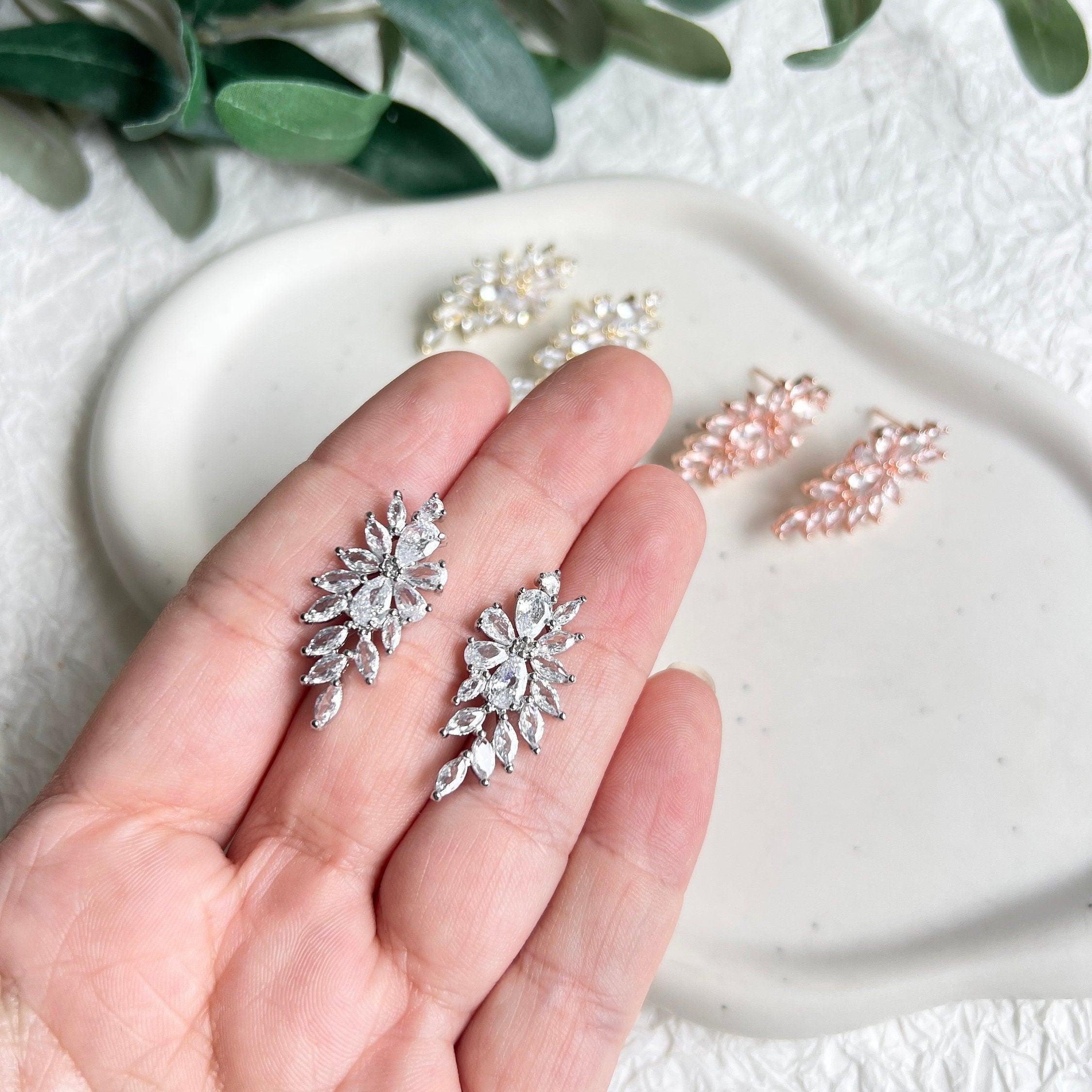 Ohrringe, Silber, eleganter Brautschmuck, Braut Ohrstecker, funkelnde Brautohrringe