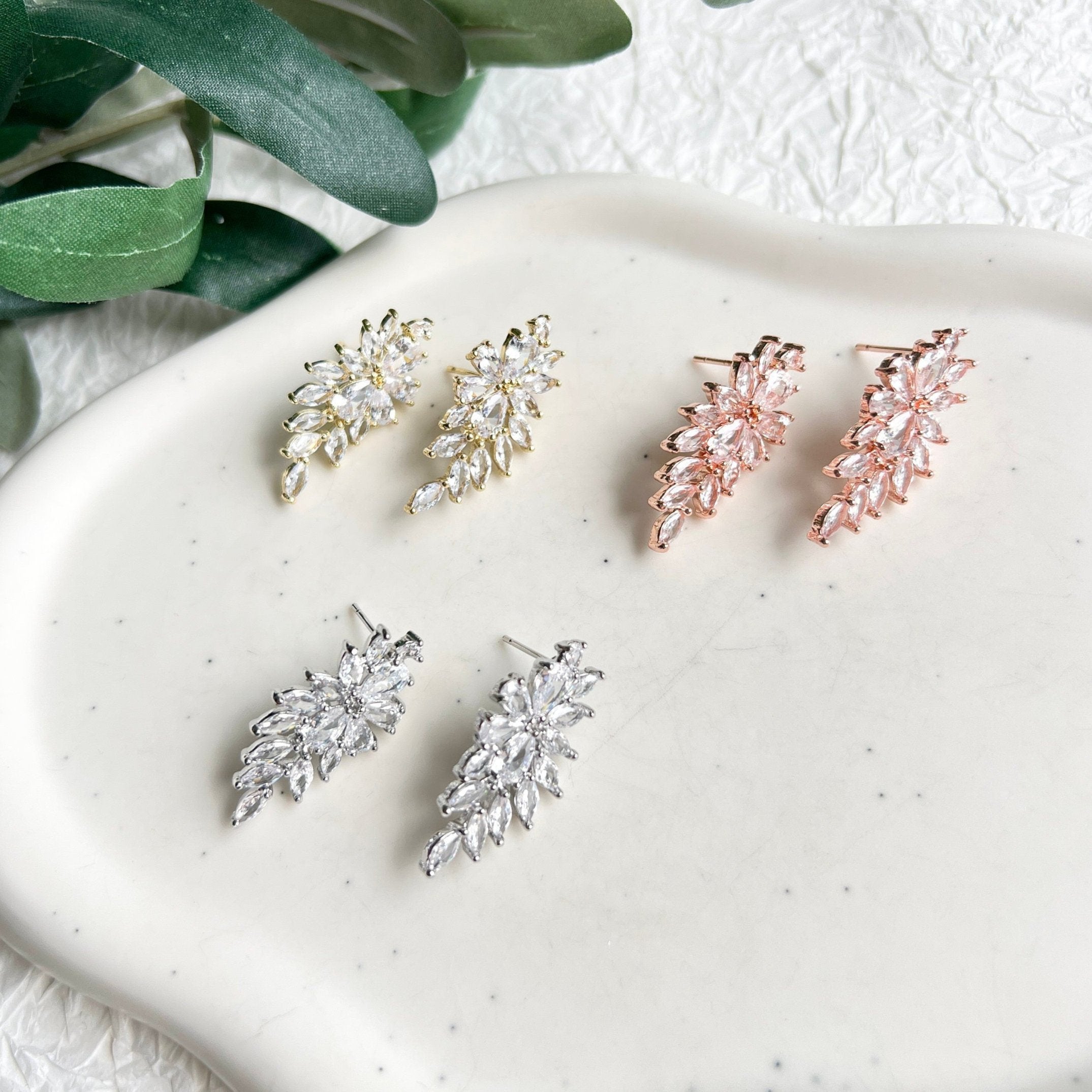 Ohrringe, Silber, eleganter Brautschmuck, Braut Ohrstecker, funkelnde Brautohrringe