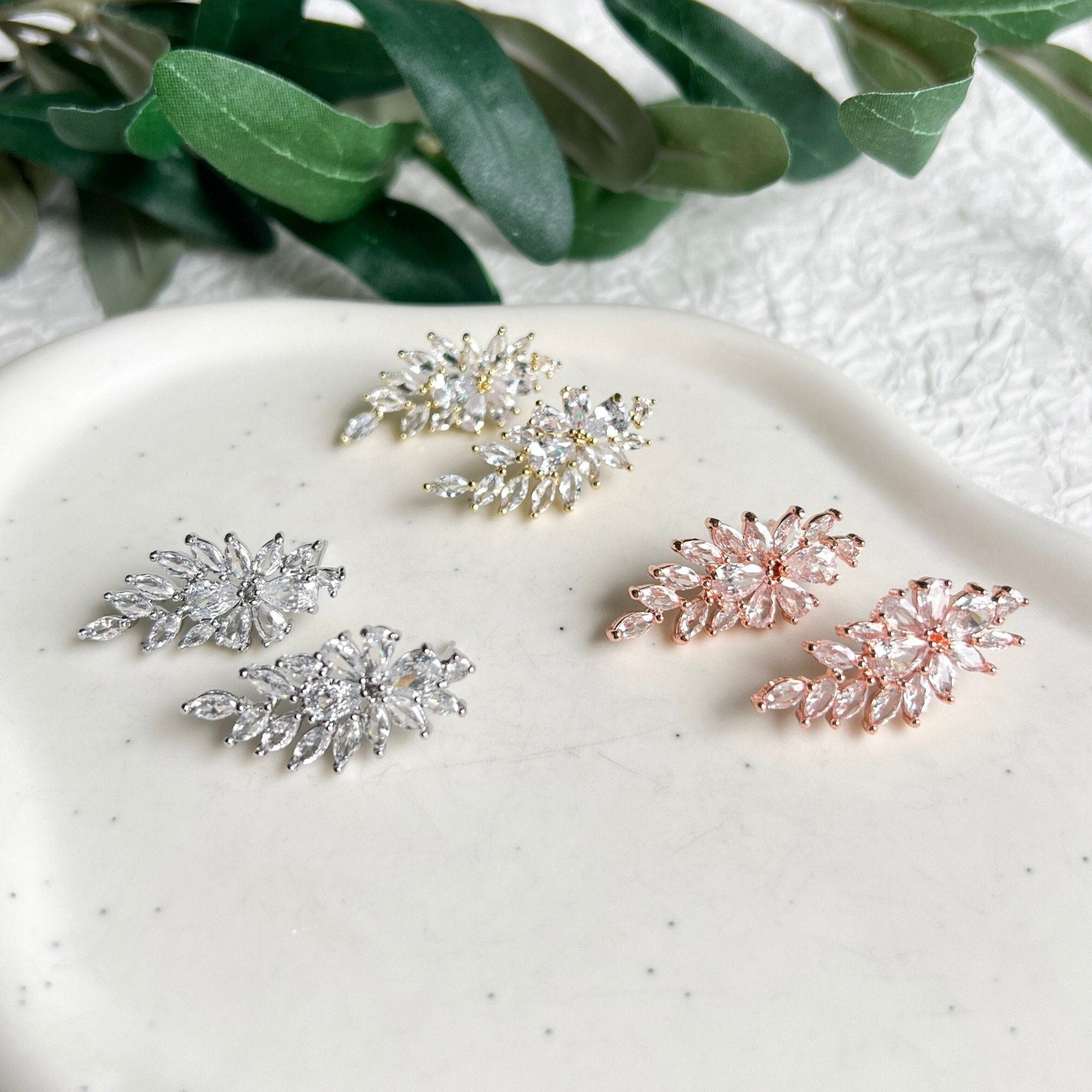 Ohrringe, Silber, eleganter Brautschmuck, Braut Ohrstecker, funkelnde Brautohrringe