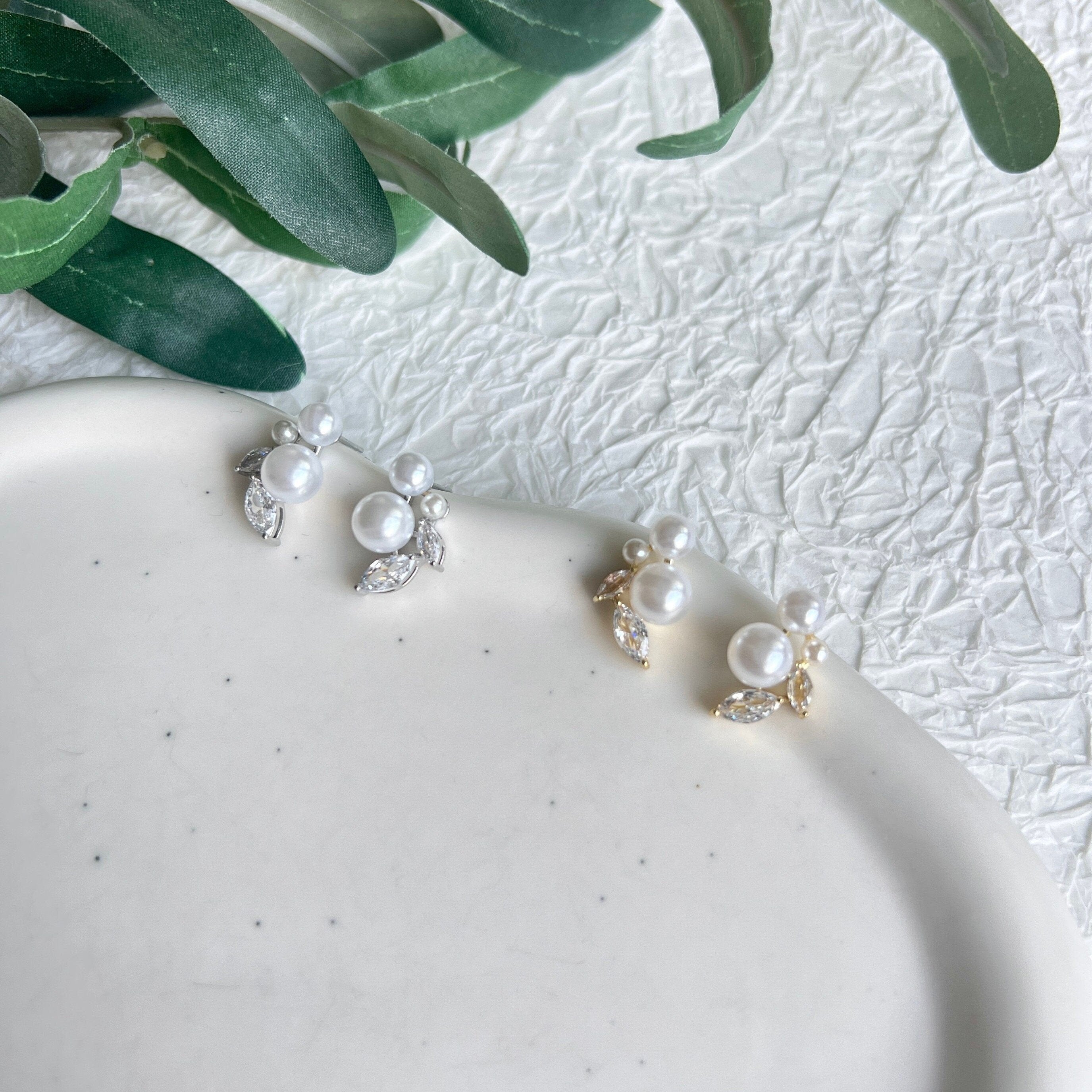 Braut Ohrringe, Perlen Ohrstecker, Silber oder Gold, Cubic Zirconia, funkelnde - Gold-Ohrringe-Schmuckblüte