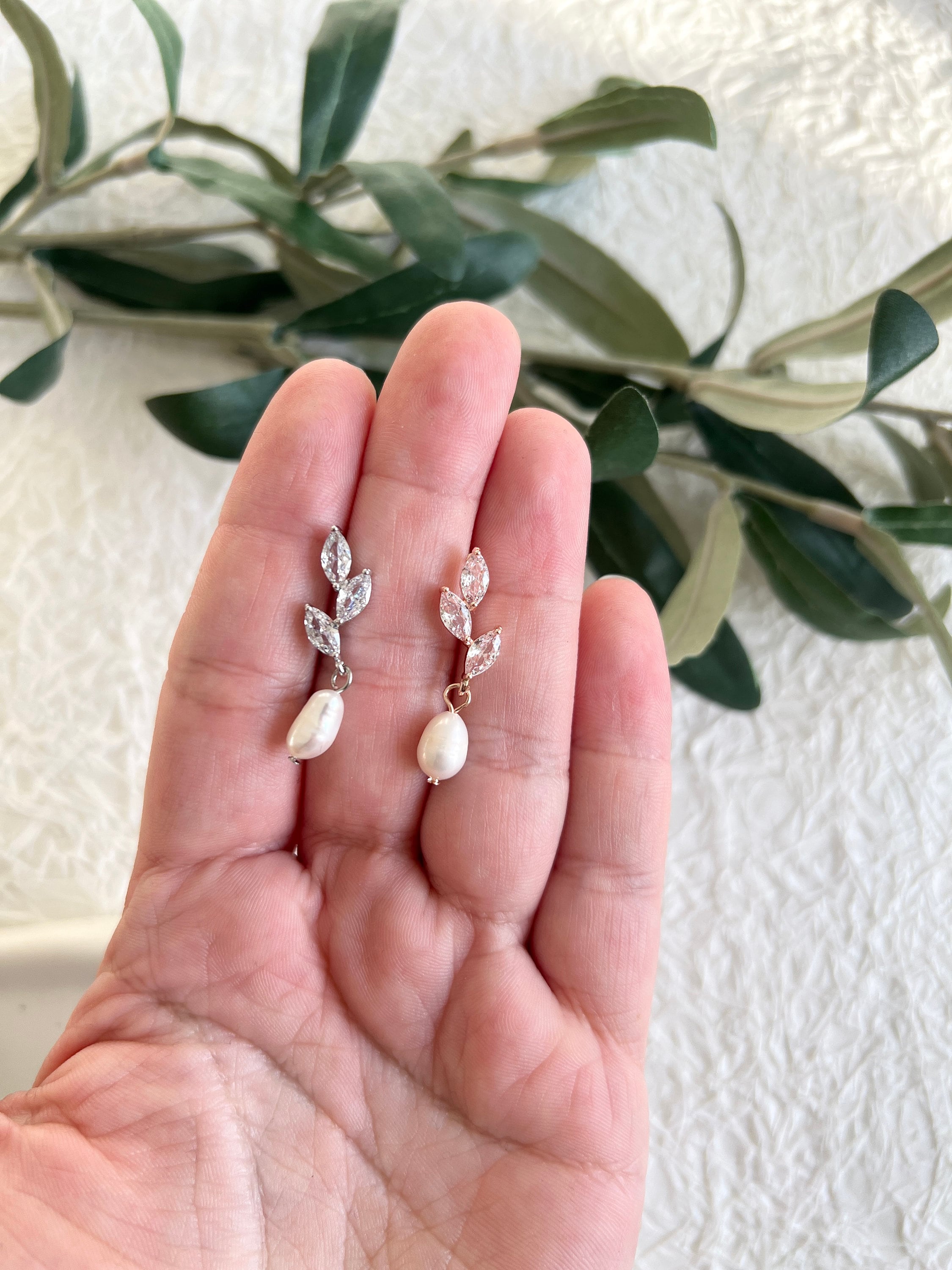 Braut Ohrringe, Roségold, Silber, Perlenschmuck, funkelnder Brautschmuck, Hochzeit - Roségold-Ohrringe-Schmuckblüte