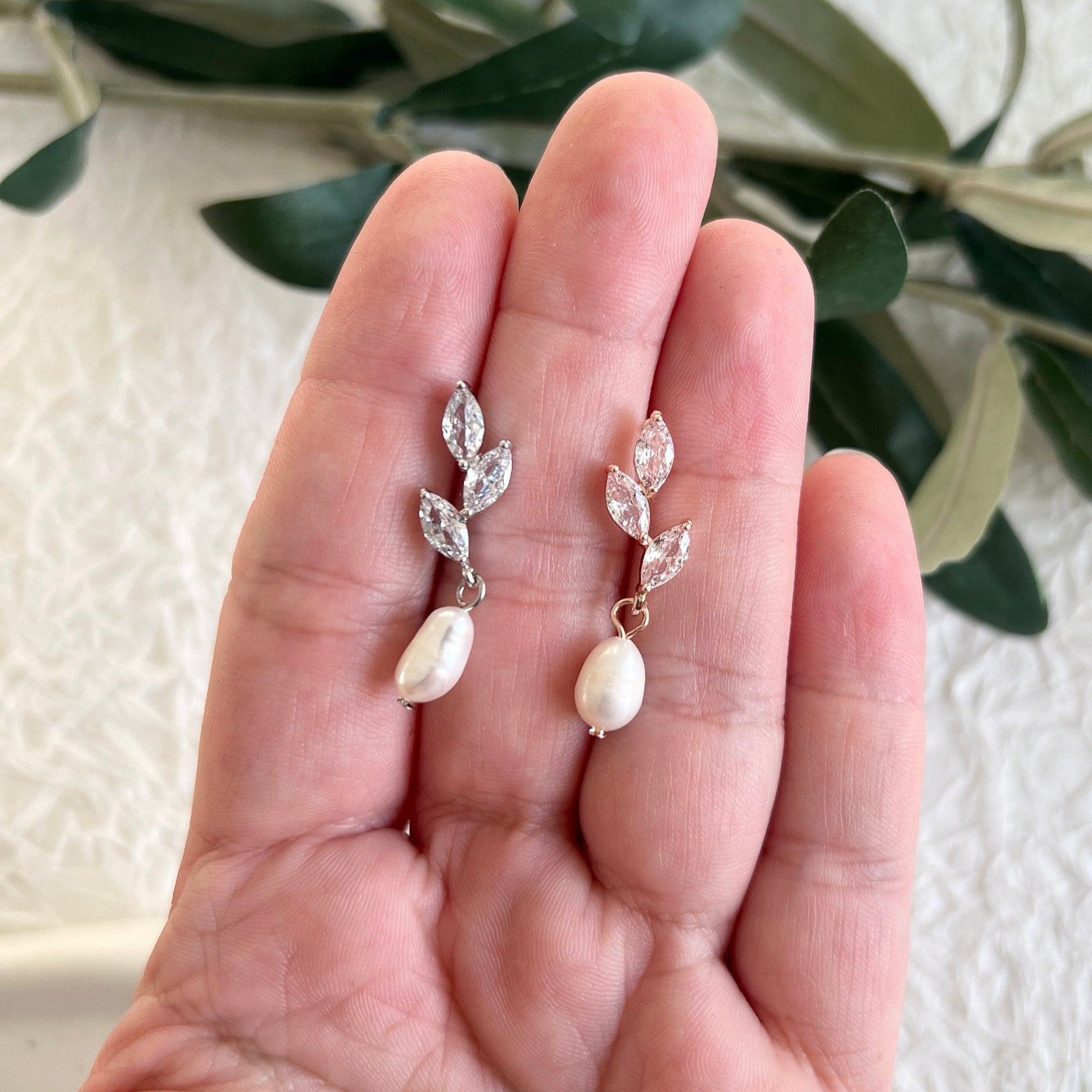 Braut Ohrringe, Roségold, Silber, Perlenschmuck, funkelnder Brautschmuck, Hochzeit - Silber-Ohrringe-Schmuckblüte