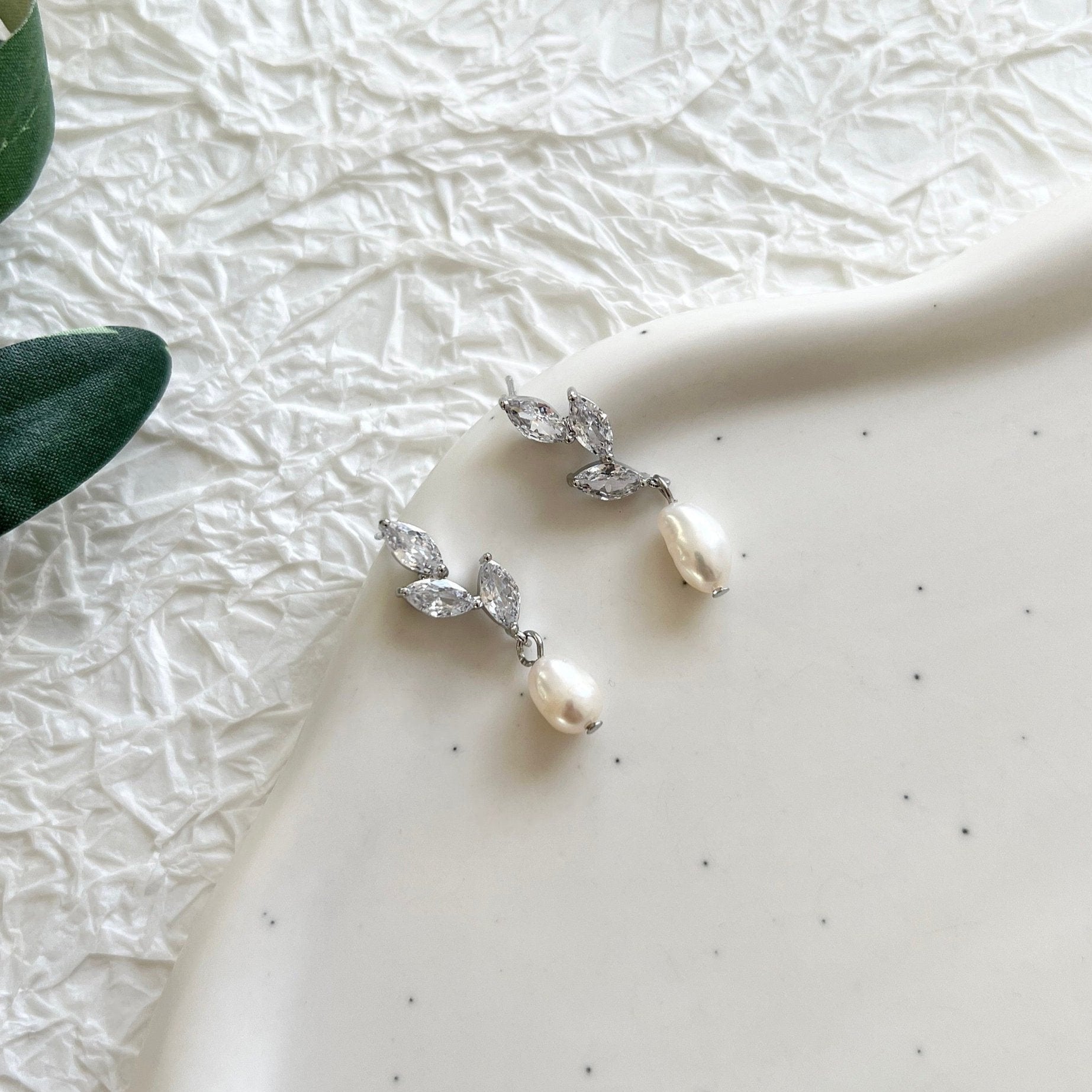 Braut Ohrringe, Roségold, Silber, Perlenschmuck, funkelnder Brautschmuck, Hochzeit - Silber-Ohrringe-Schmuckblüte