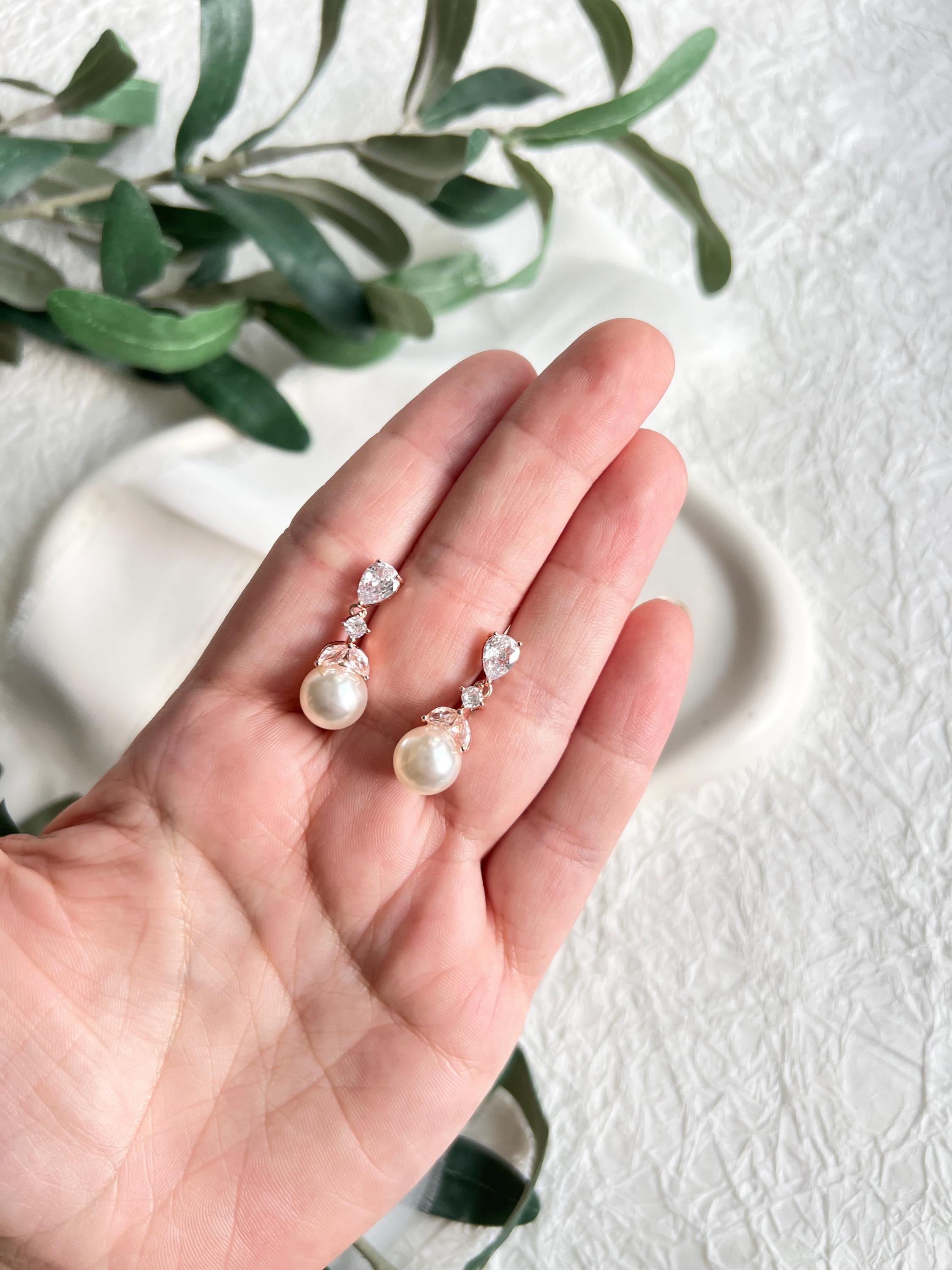 Brautohrringe, Perlen, Perlenohrringe, Roségold oder Silber, Brautschmuck, Ohrringe für die Hochzeit, Brautjungfer, Geschenk für sie, Geburtstagsgeschenk, Weihnachten