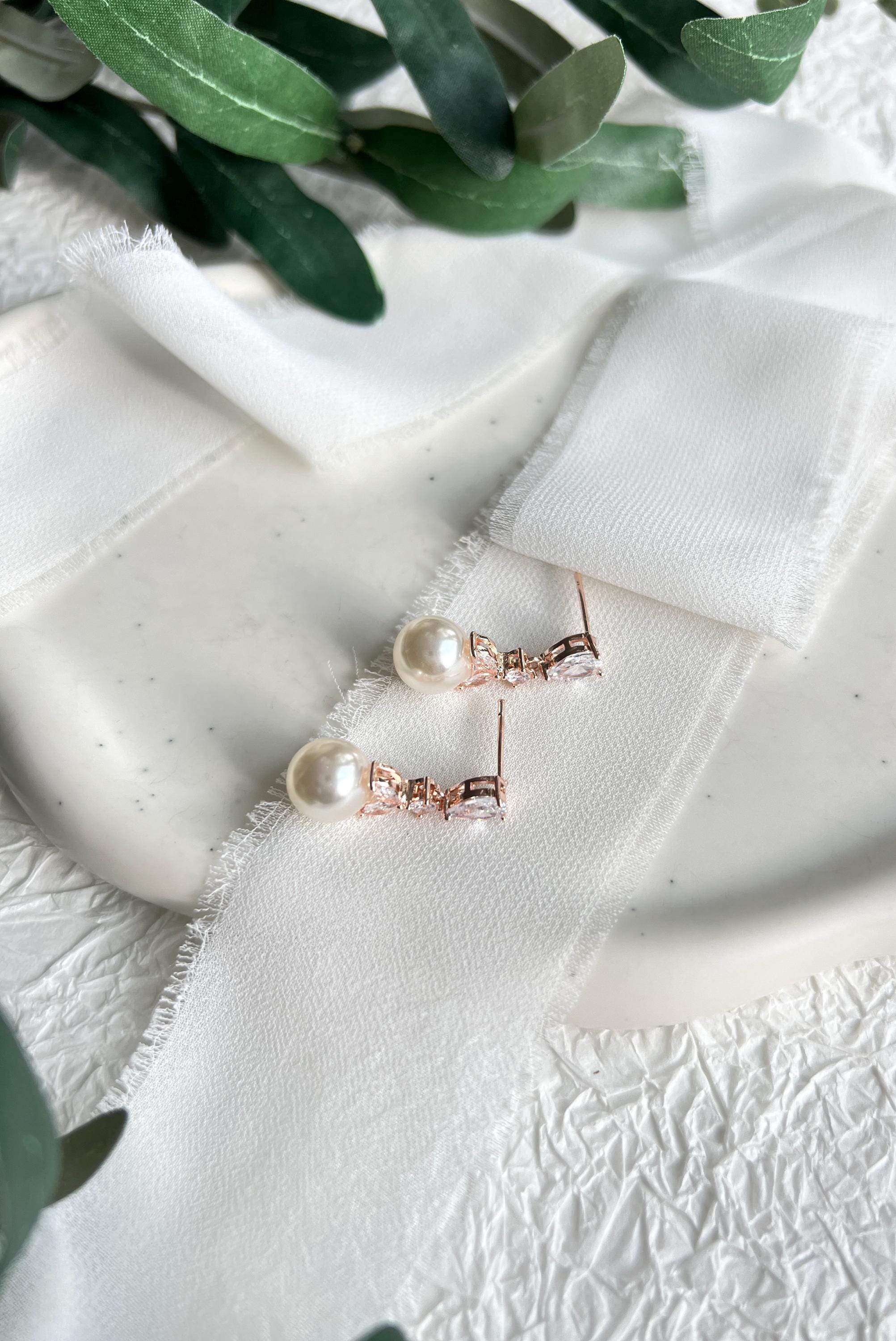 Brautohrringe, Perlen, Perlenohrringe, Roségold oder Silber, Brautschmuck, Ohrringe für die Hochzeit, Brautjungfer, Geschenk für sie, Geburtstagsgeschenk, Weihnachten