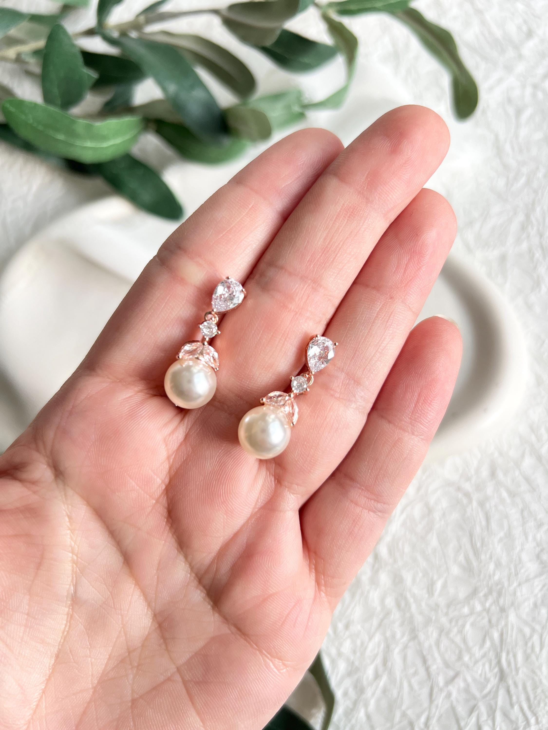 Brautohrringe, Perlen, Perlenohrringe, Roségold oder Silber, Brautschmuck, Ohrringe für die Hochzeit, Brautjungfer, Geschenk für sie, Geburtstagsgeschenk, Weihnachten