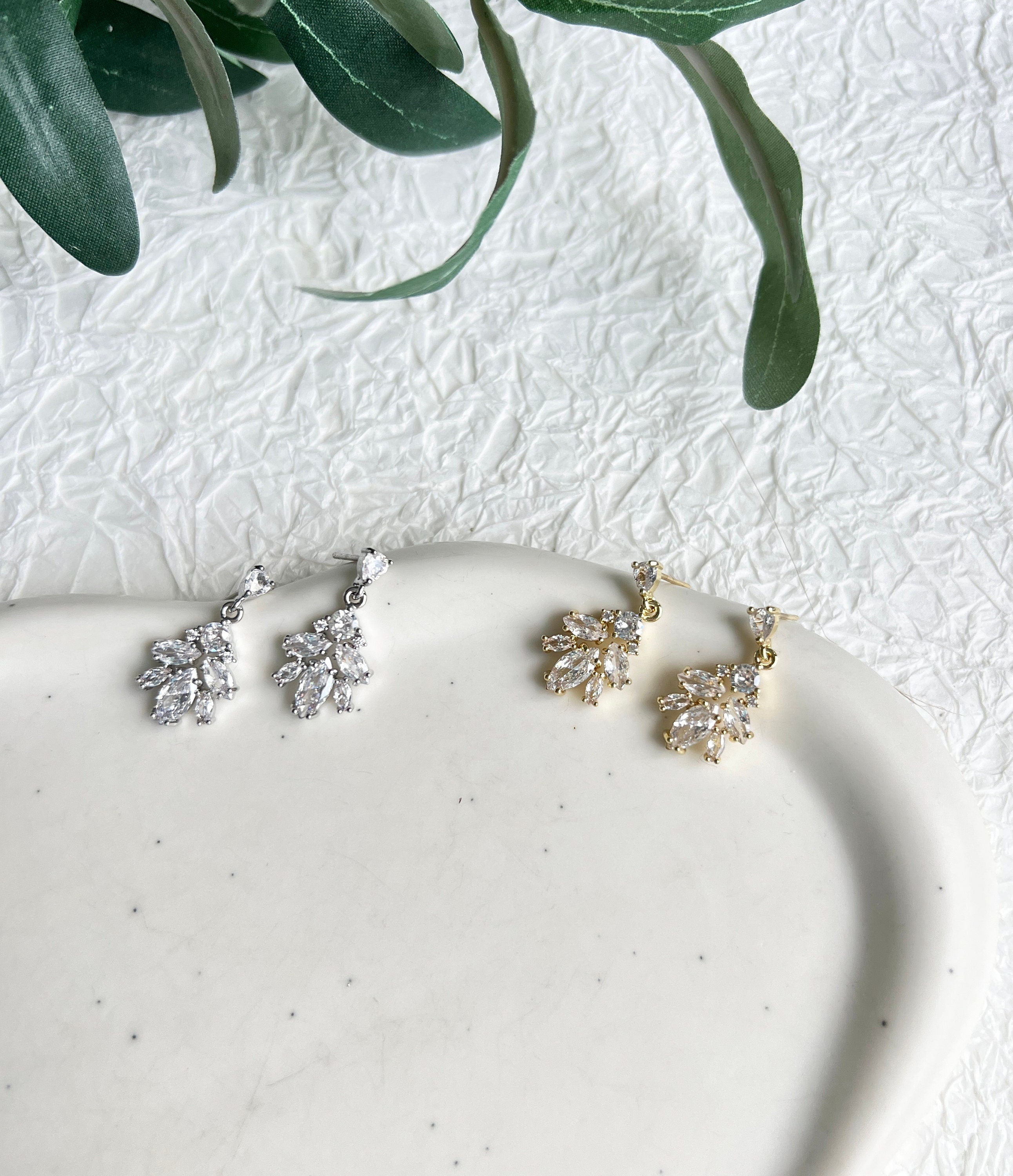 Ohrstecker, Gold, funkelnde Ohrringe, Brautschmuck, Standesamt, Brautjungfer, Cubic Zirconia, Brautohrringe