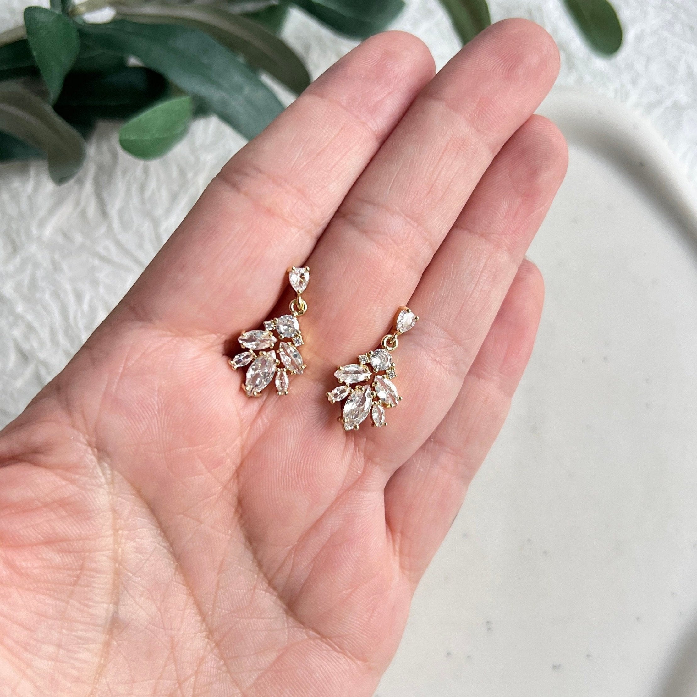 Ohrstecker, Gold, funkelnde Ohrringe, Brautschmuck, Standesamt, Brautjungfer, Cubic Zirconia, Brautohrringe