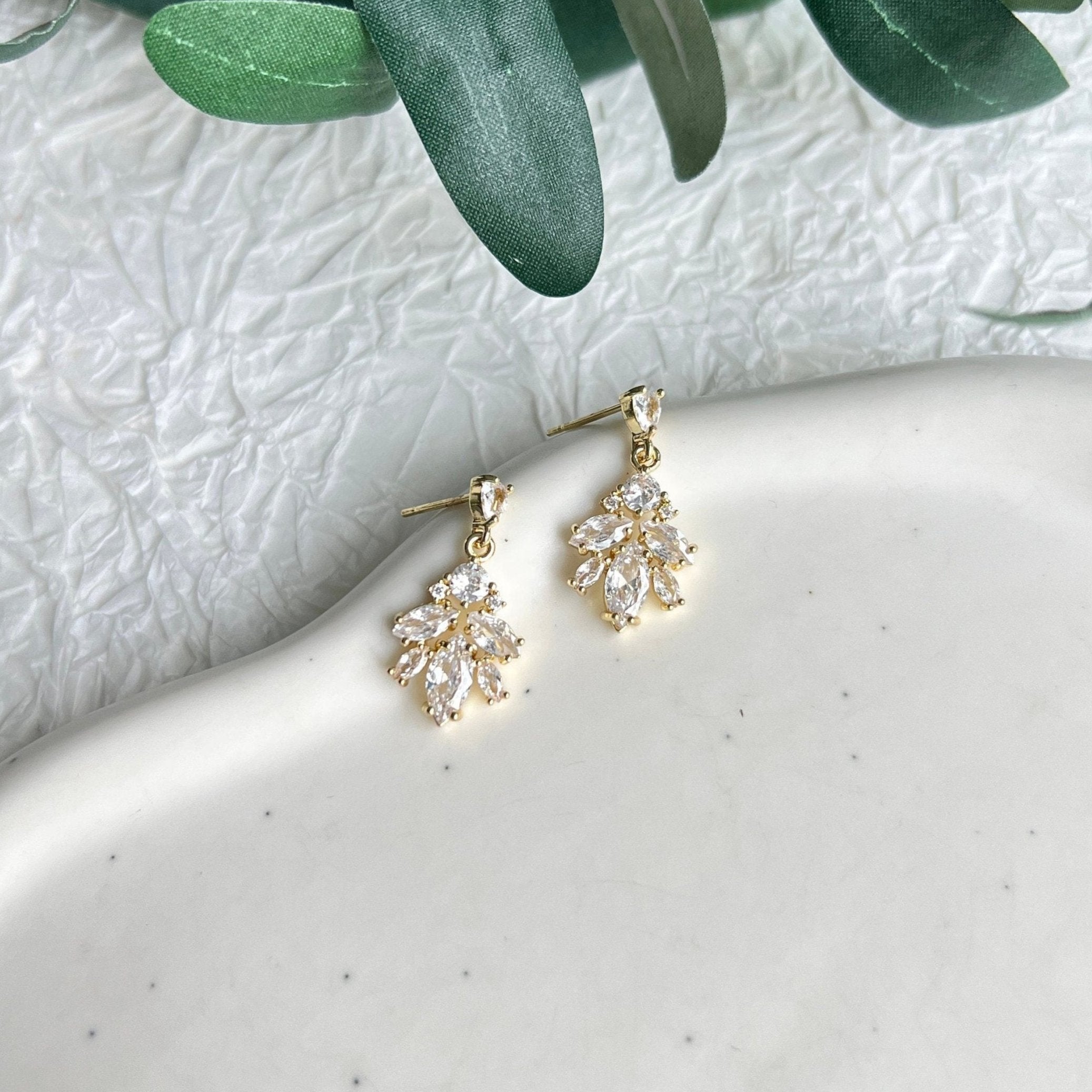 Ohrstecker, Gold, funkelnde Ohrringe, Brautschmuck, Standesamt, Brautjungfer, Cubic Zirconia, Brautohrringe