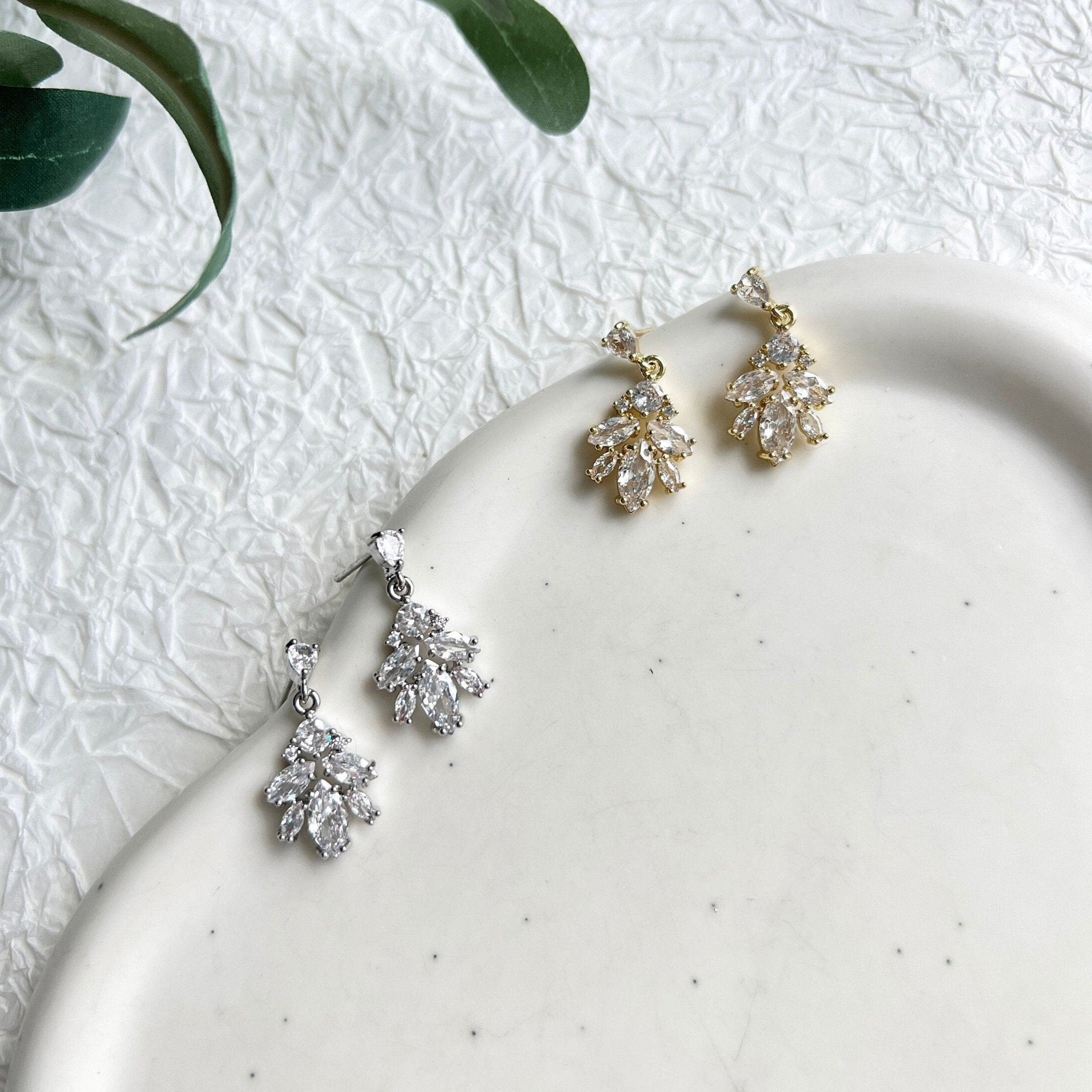 Ohrstecker, Gold, funkelnde Ohrringe, Brautschmuck, Standesamt, Brautjungfer, Cubic Zirconia, Brautohrringe