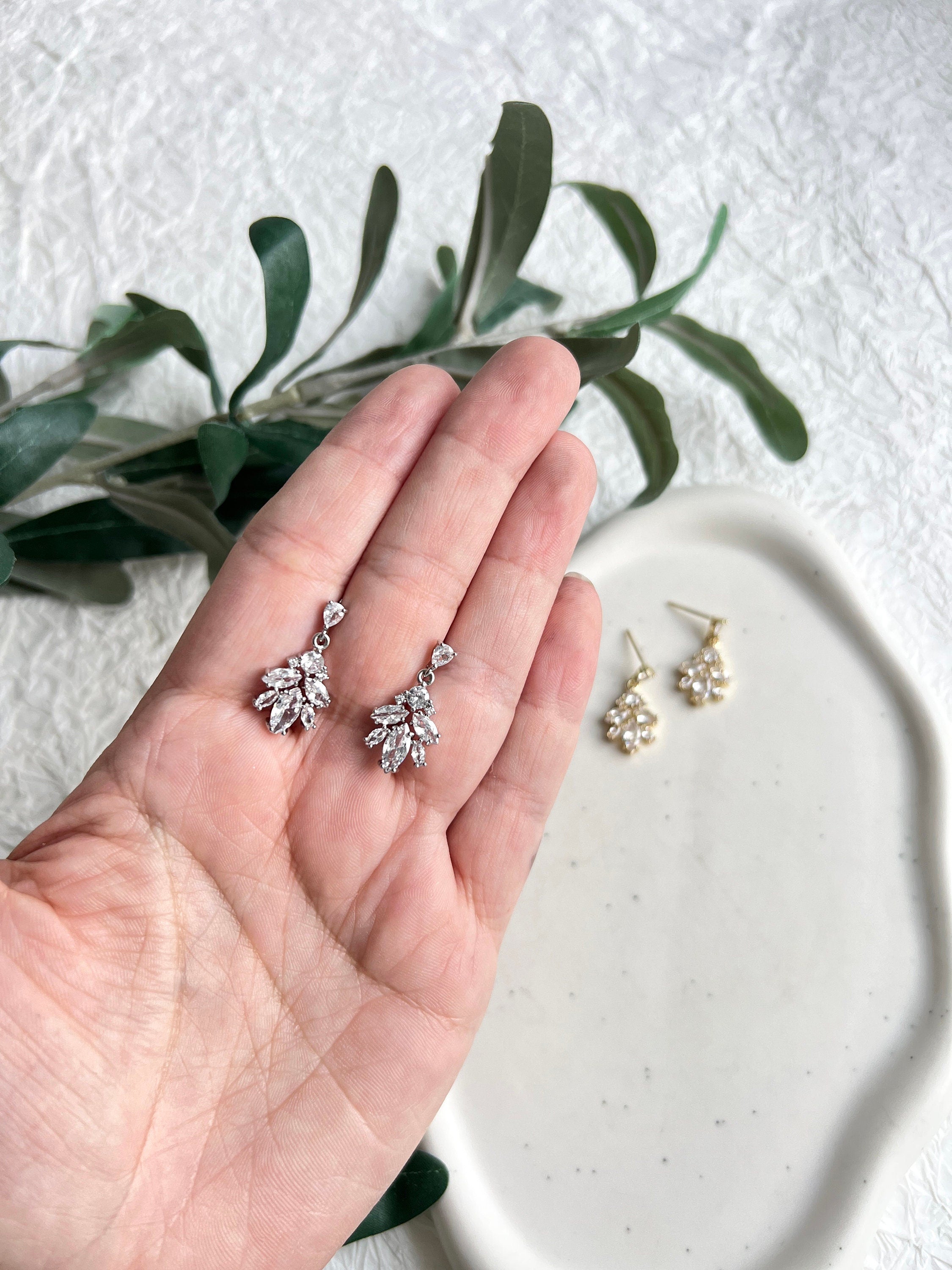 Ohrstecker, silber, funkelnde Ohrringe, Brautschmuck, Standesamt, Brautjungfer, Cubic Zirconia, silberne Brautohrringe