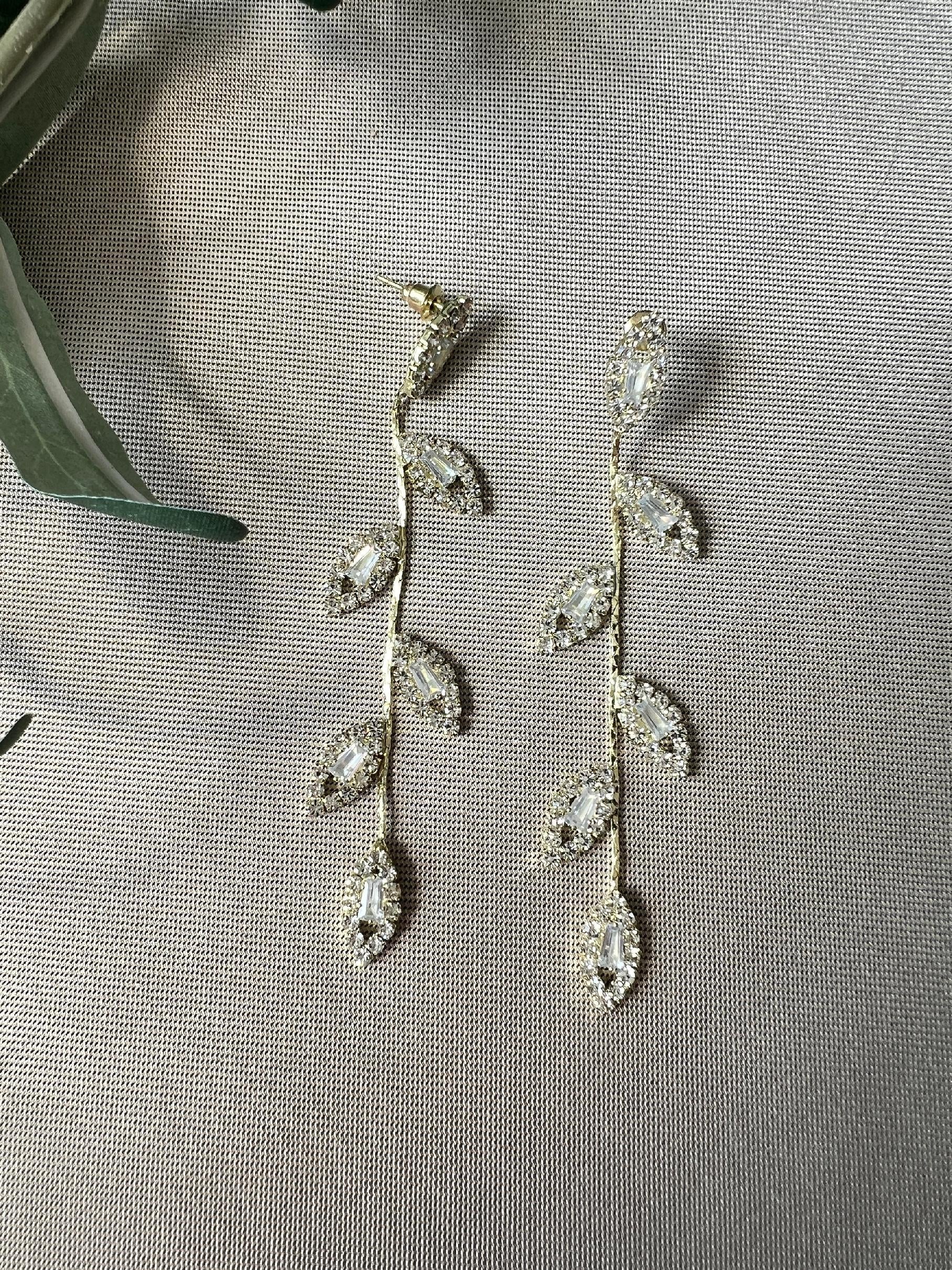 Braut Ohrringe, gold, silber, funkelnde Hängeohrringe, Blätter, Brautschmuck, glitzernde - Gold-Ohrringe-Schmuckblüte