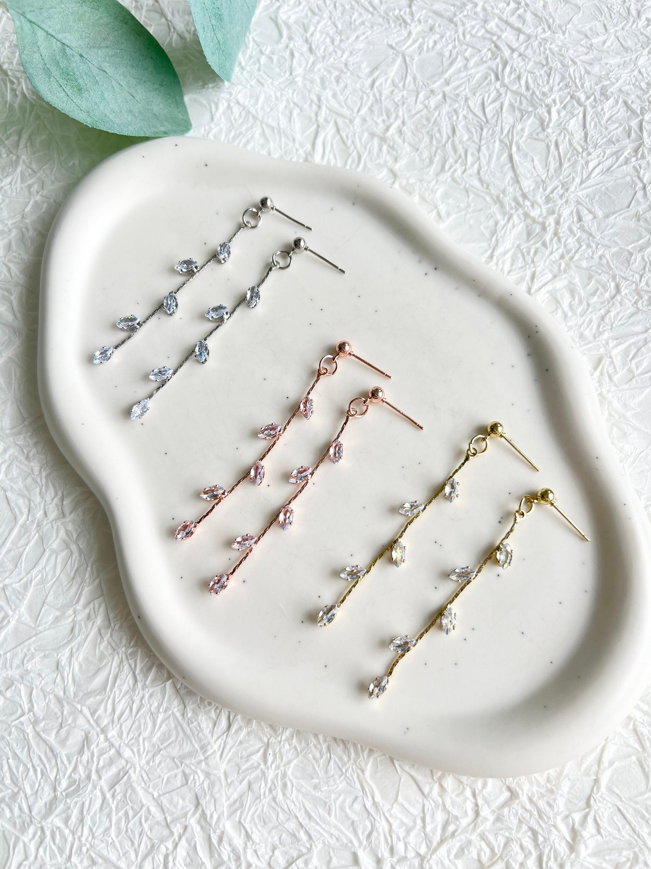 Braut Ohrringe, gold, silber oder roségold, funkelnde Hängeohrringe, Brautschmuck, - Roségold-Ohrringe-Schmuckblüte