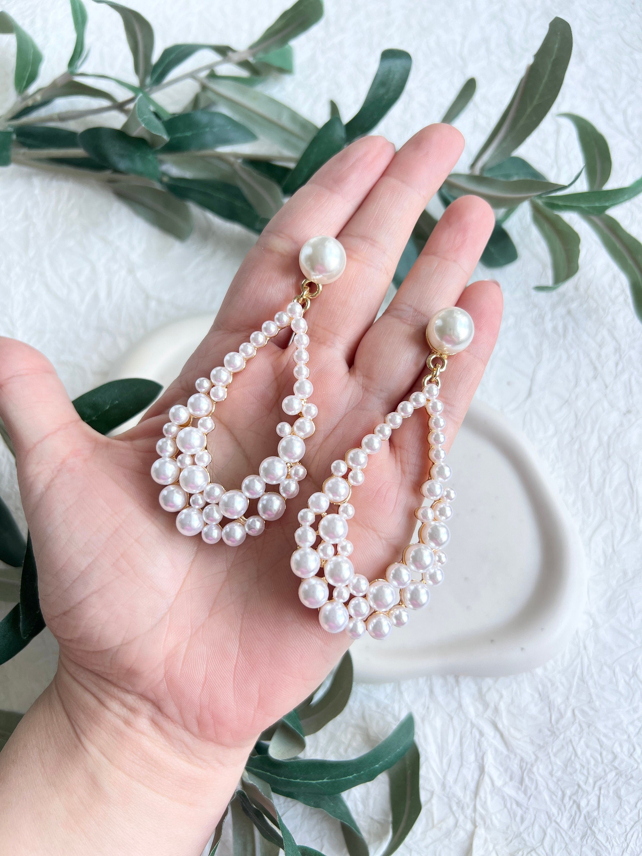 Große Perlenohrringe, Ohrringe, Schmuck Hochzeit, Brautohrringe, Standesamt, Perlenschmuck, Gold, weiße Perlen, Hängeohrringe
