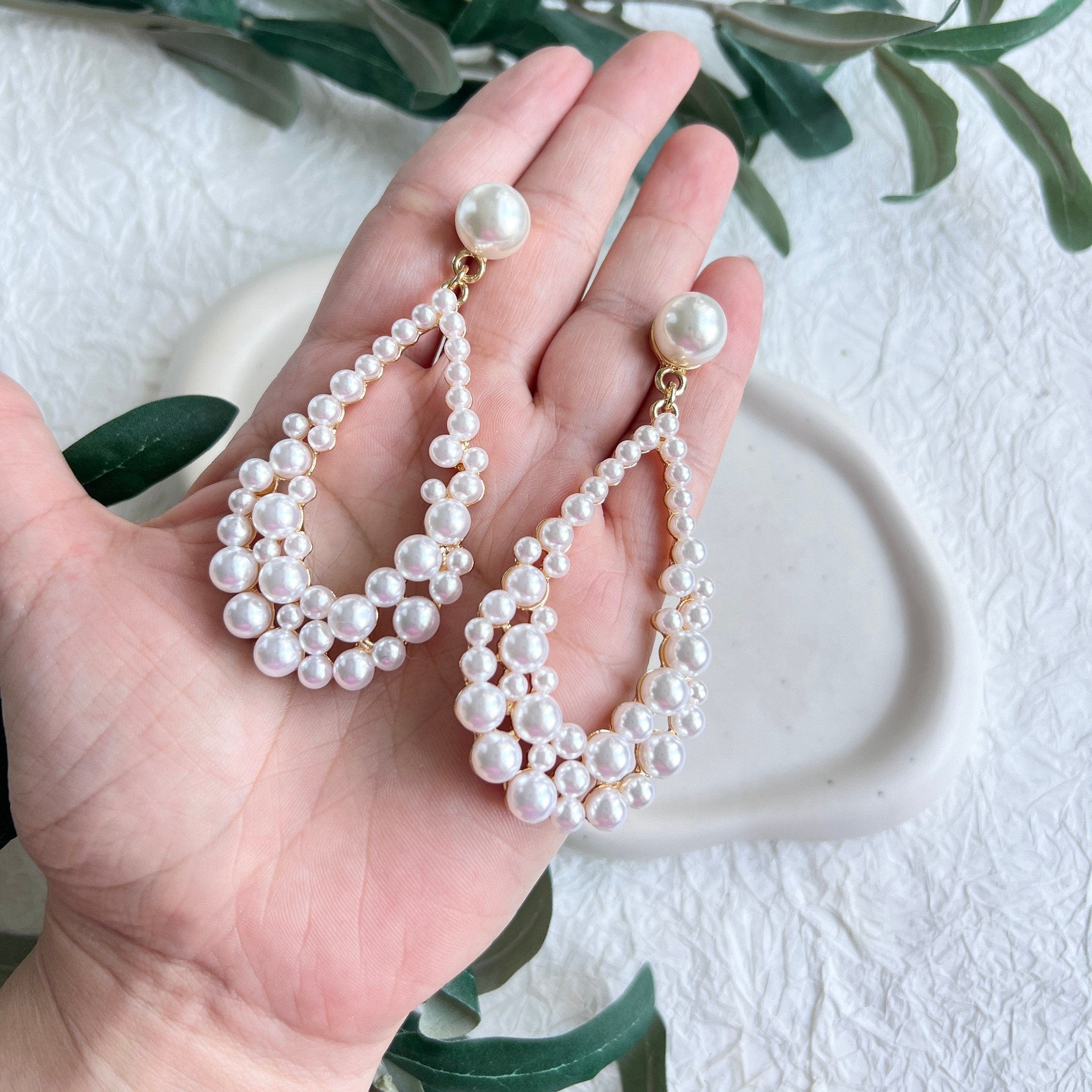 Große Perlenohrringe, Ohrringe, Schmuck Hochzeit, Brautohrringe, Standesamt, Perlenschmuck, Gold, weiße Perlen, Hängeohrringe