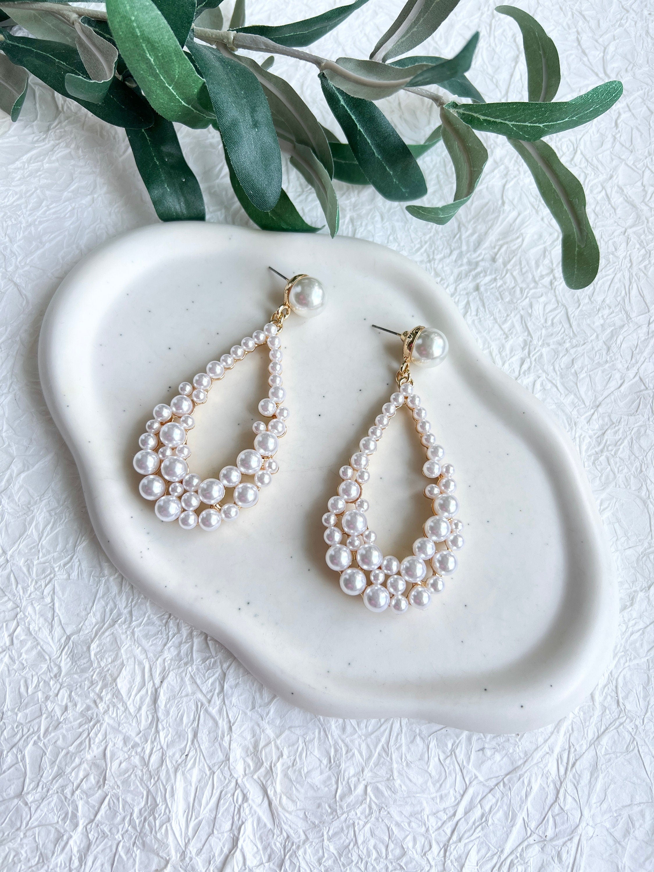 Große Perlenohrringe, Ohrringe, Schmuck Hochzeit, Brautohrringe, Standesamt, Perlenschmuck, Gold, weiße Perlen, Hängeohrringe