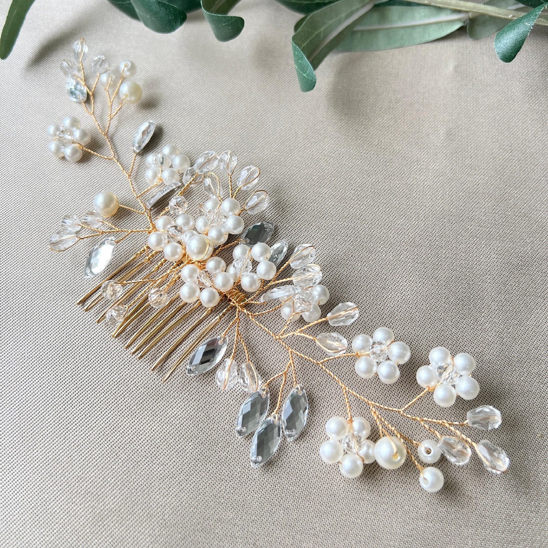 Brauthaarschmuck mit Perlen Blumen Haarkamm in gold-Brauthaarschmuck-Schmuckblüte