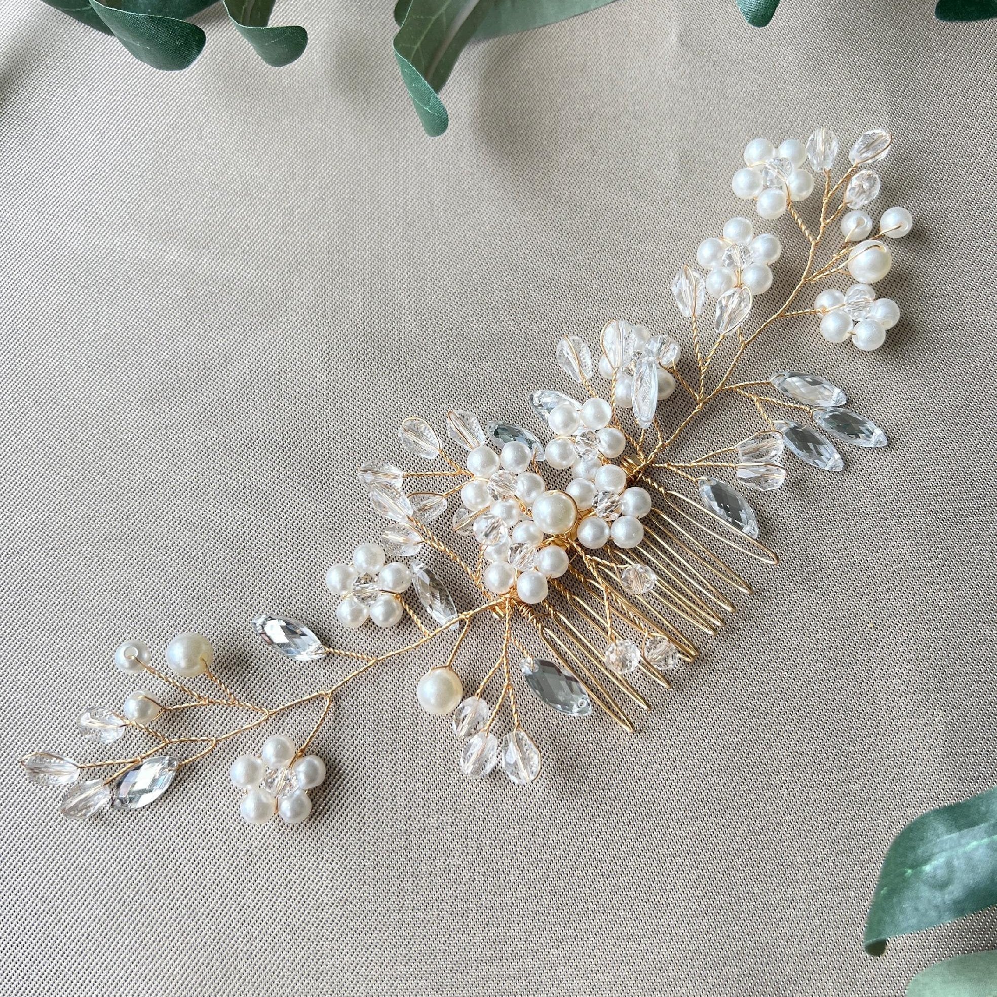 Brauthaarschmuck mit Perlen Blumen Haarkamm in gold-Brauthaarschmuck-Schmuckblüte
