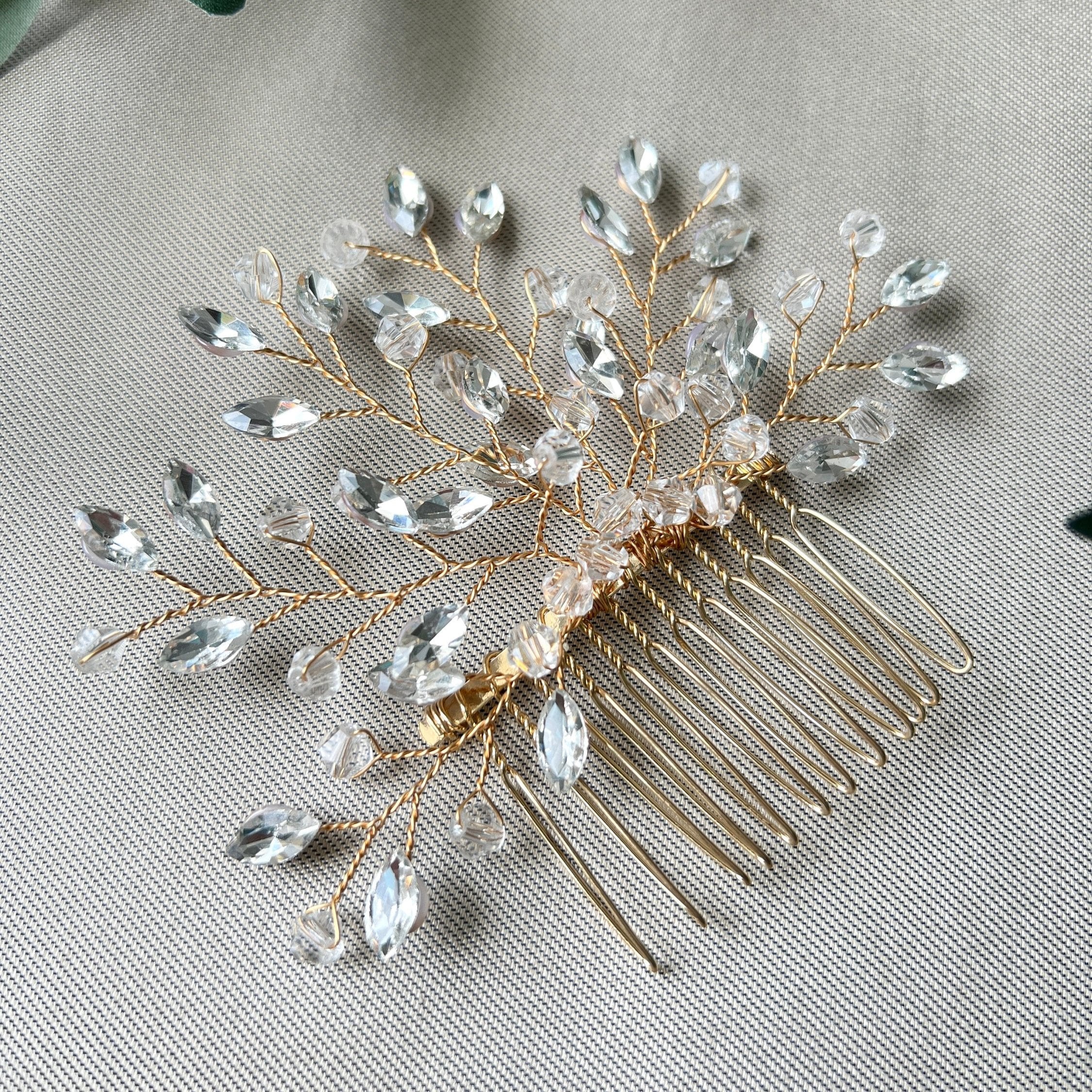 Brauthaarschmuck silber o. gold, Haarkamm gold, Haarkamm silber, Brautschmuck Hochzeitsschmuck Brautfrisur Juwelierdraht Hochzeit - Gold-Brauthaarschmuck-Schmuckblüte