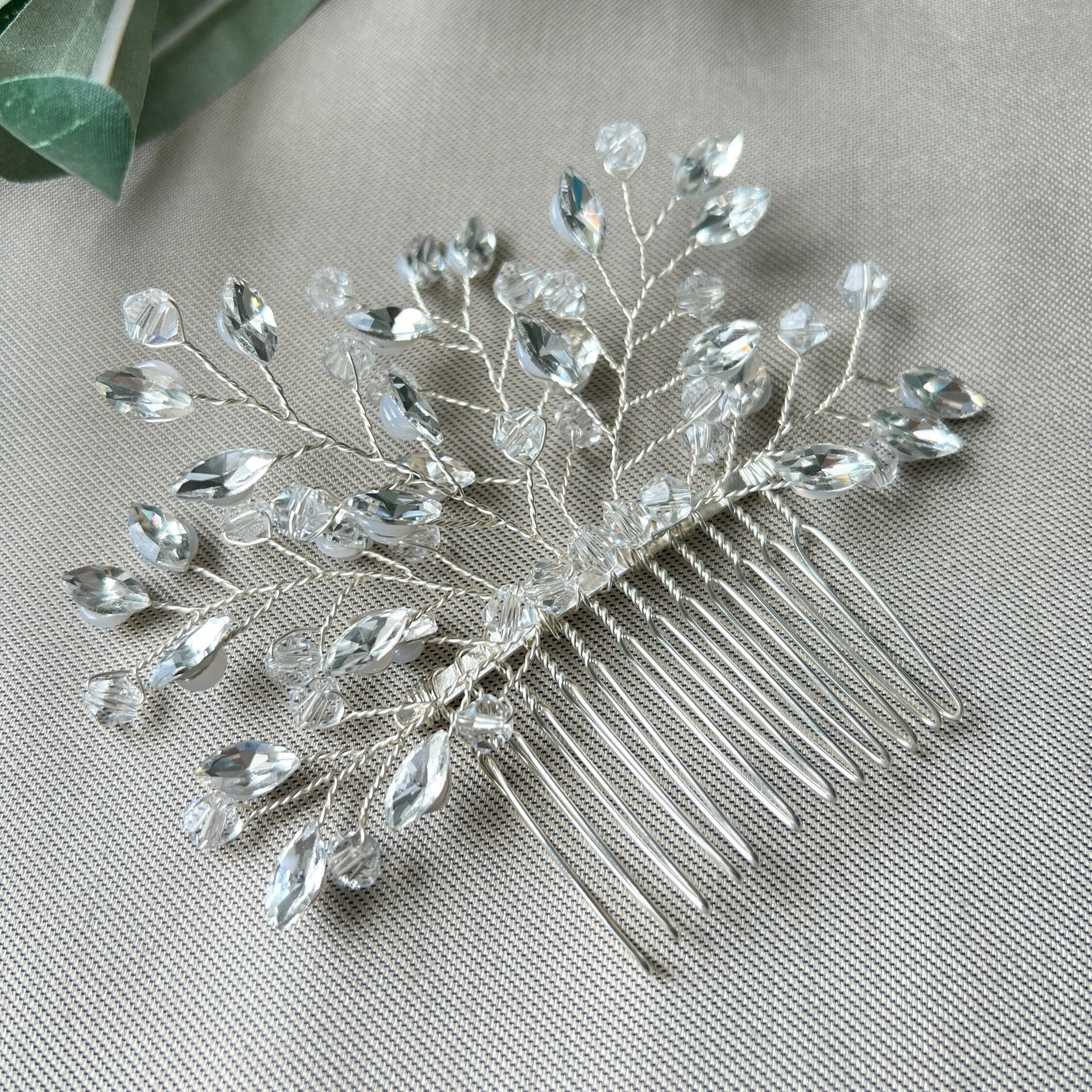 Brauthaarschmuck silber o. gold, Haarkamm gold, Haarkamm silber, Brautschmuck Hochzeitsschmuck Brautfrisur Juwelierdraht Hochzeit - Silver-Brauthaarschmuck-Schmuckblüte