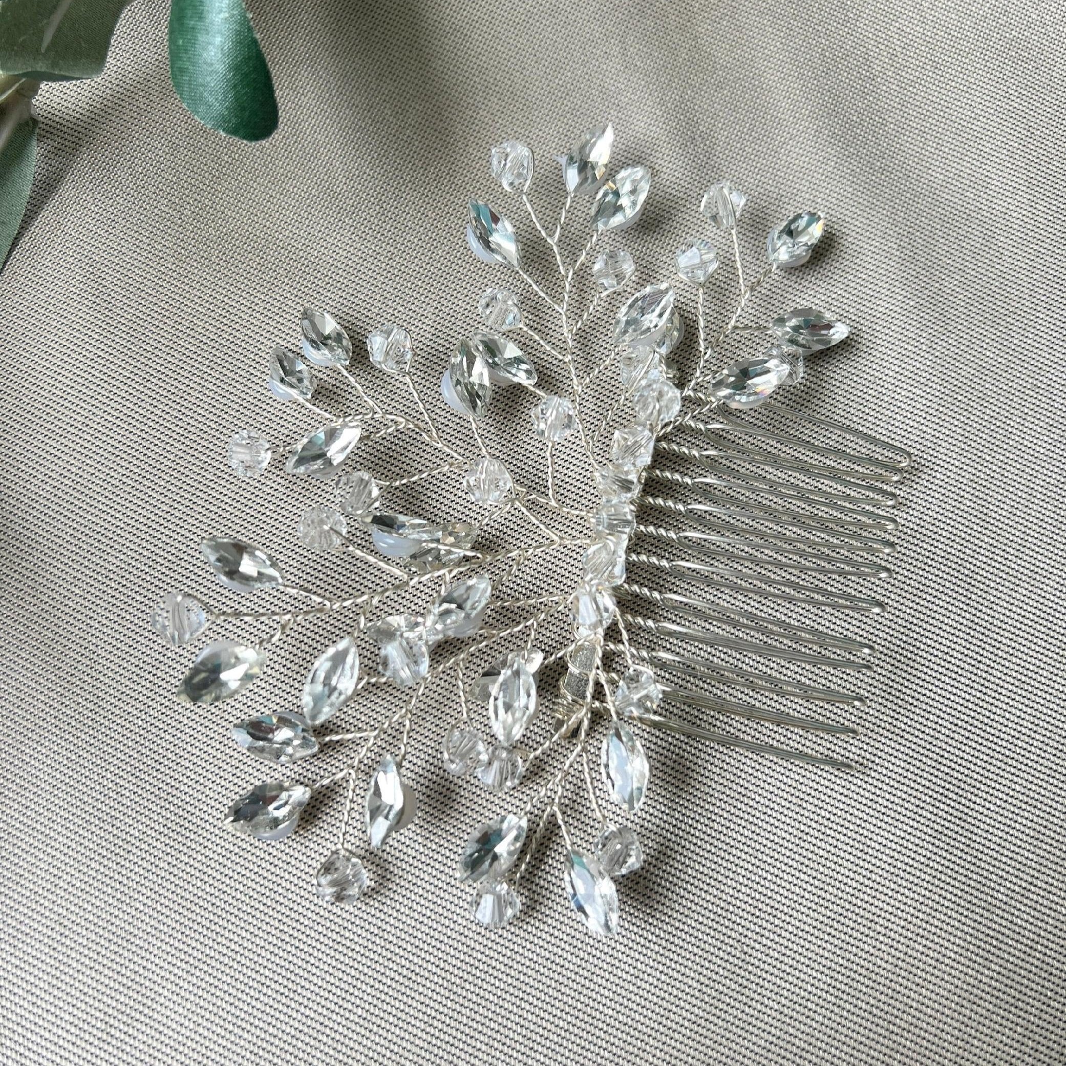 Brauthaarschmuck silber o. gold, Haarkamm gold, Haarkamm silber, Brautschmuck Hochzeitsschmuck Brautfrisur Juwelierdraht Hochzeit - Silver-Brauthaarschmuck-Schmuckblüte