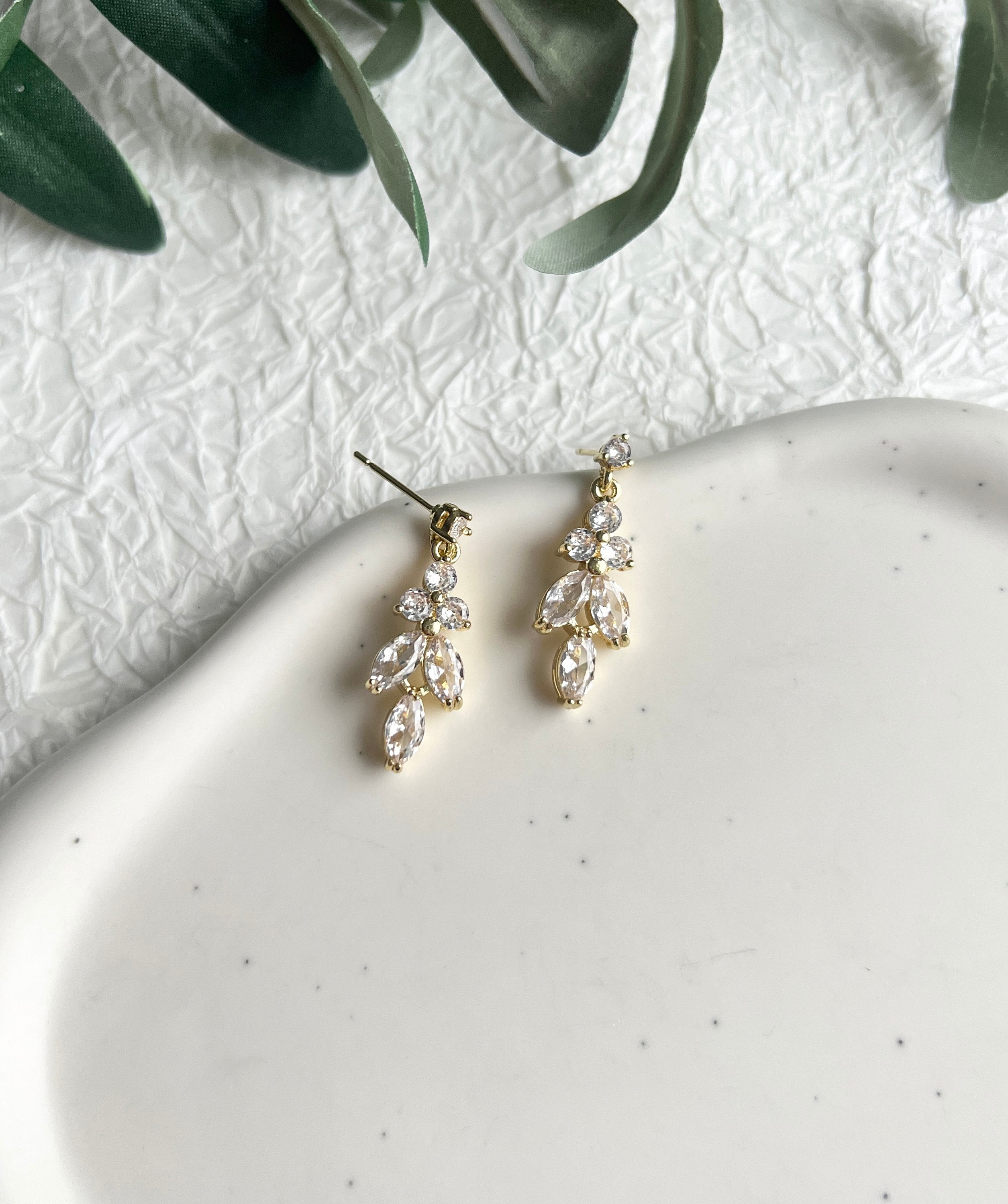 Brautohrringe, Silber oder Gold, Cubic Zirconia Steine, elegante Ohrringe, Brautschmuck, - Roségold-Ohrringe-Schmuckblüte