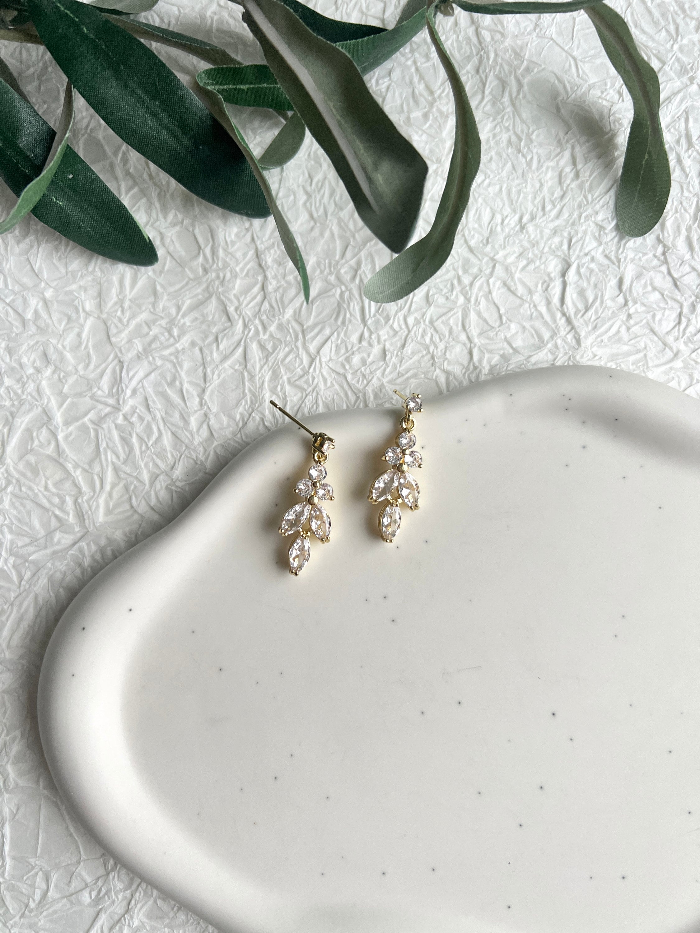 Brautohrringe, Silber oder Gold, Cubic Zirconia Steine, elegante Ohrringe, Brautschmuck, - Roségold-Ohrringe-Schmuckblüte