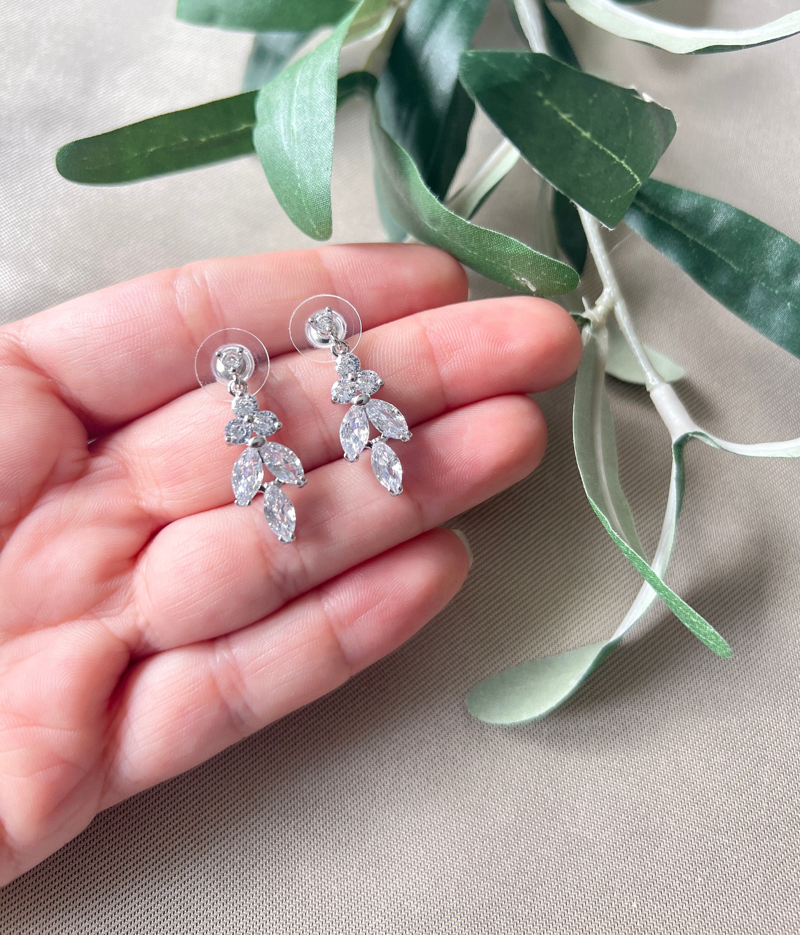 Brautohrringe, Silber oder Gold, Cubic Zirconia Steine, elegante Ohrringe, Brautschmuck, - Roségold-Ohrringe-Schmuckblüte