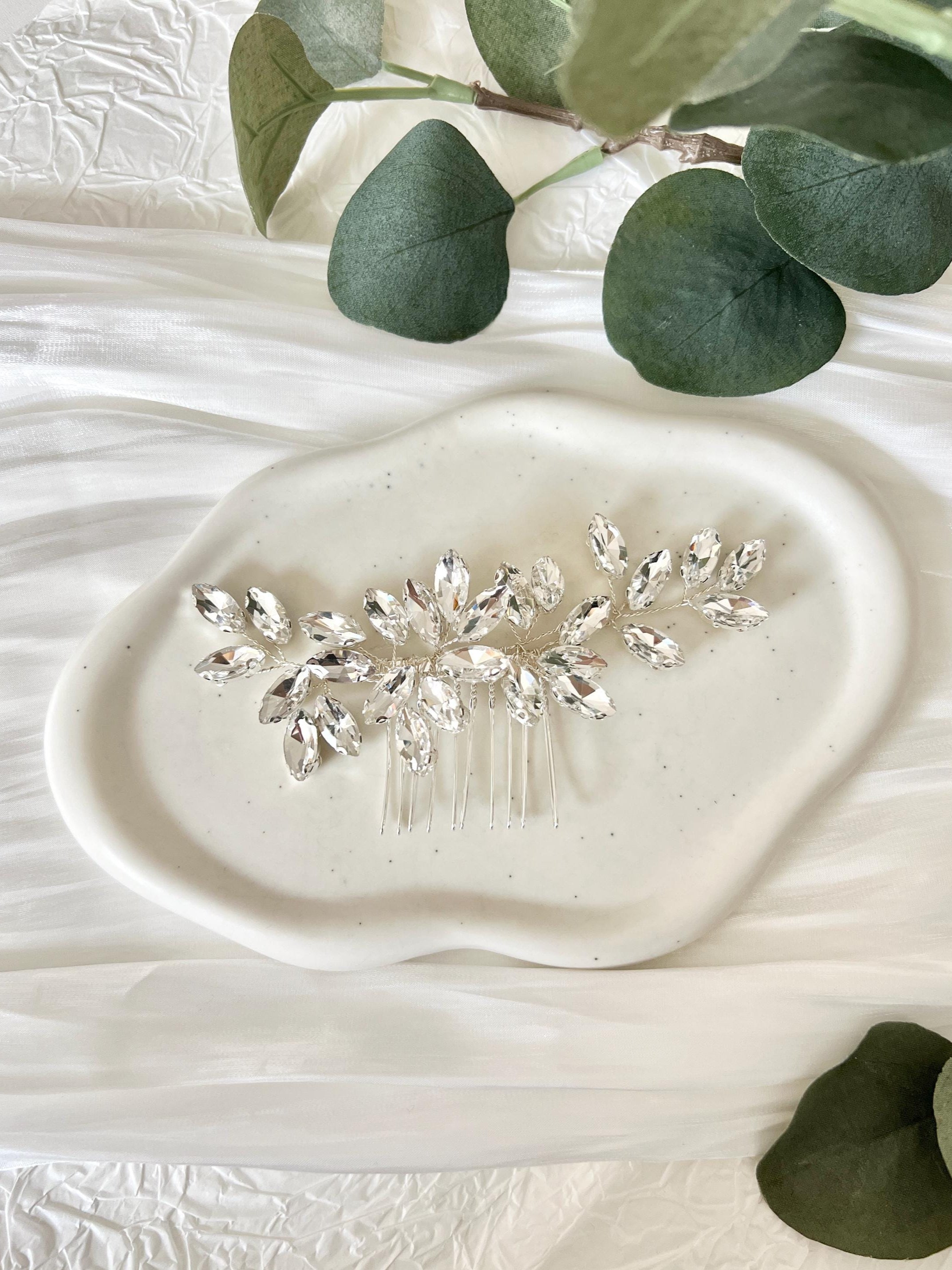 Haarkamm, silberner Strass, glänzender Haarschmuck, Braut, Schmuck Hochzeit, Silber, Brautschmuck, Brauthaarschmuck, modern