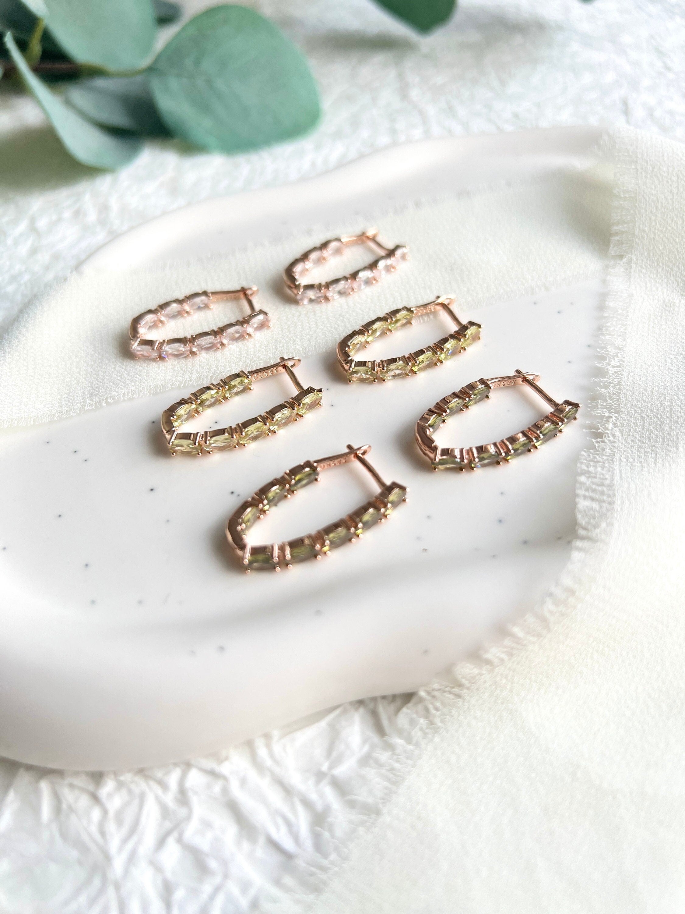 Creolen, funkelnde Ohrringe, längliche Zirkoniasteine, 585 Roségold, rechteckig, - Roségold/Weiß-Ohrringe-Schmuckblüte