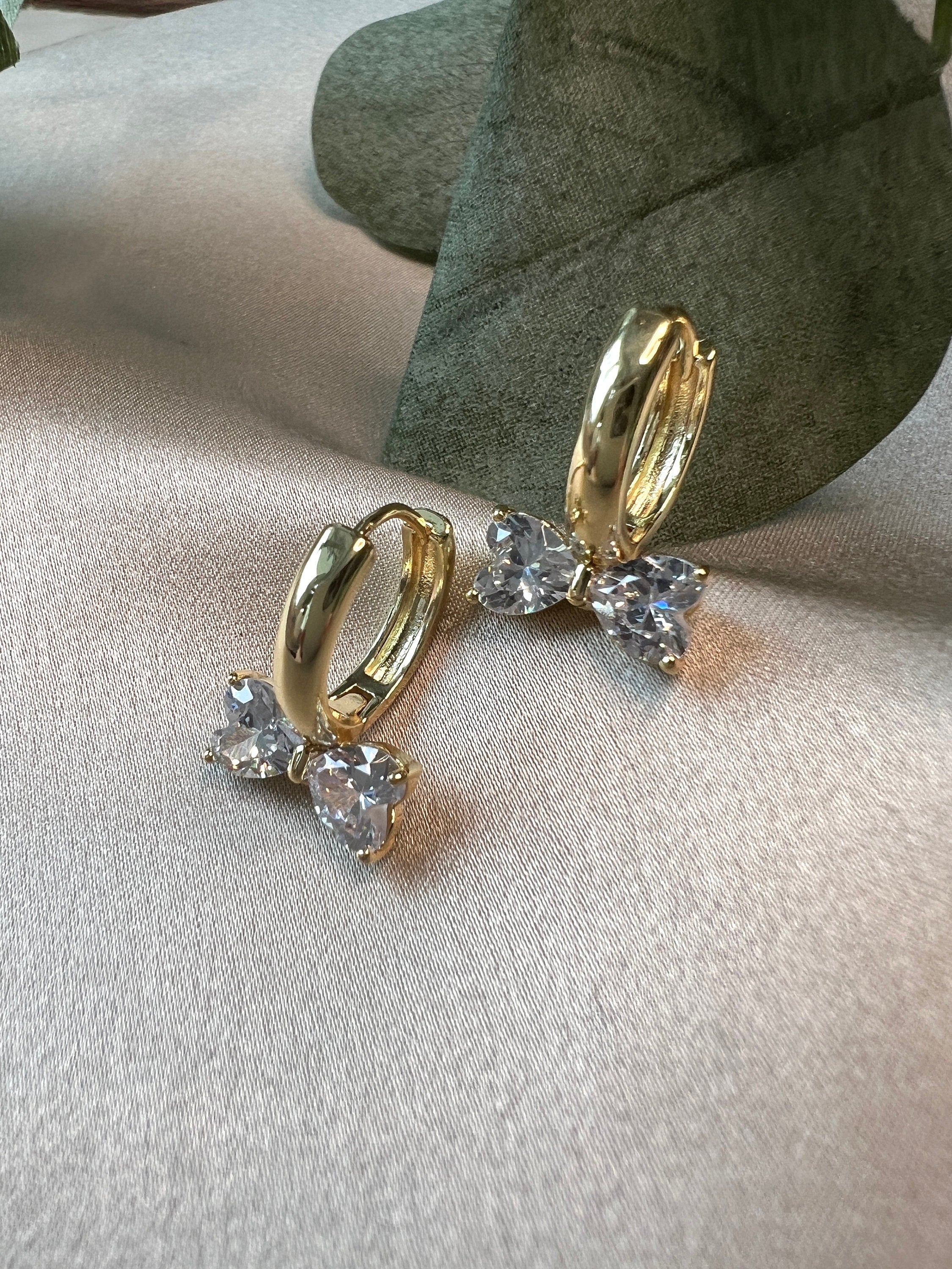 Creolen gold, funkelnde Schleife, runde Ohrringe Zirkoniasteine, Brautschmuck, Schmuck für Damen, elegante Ohrringe-Ohrringe-Schmuckblüte