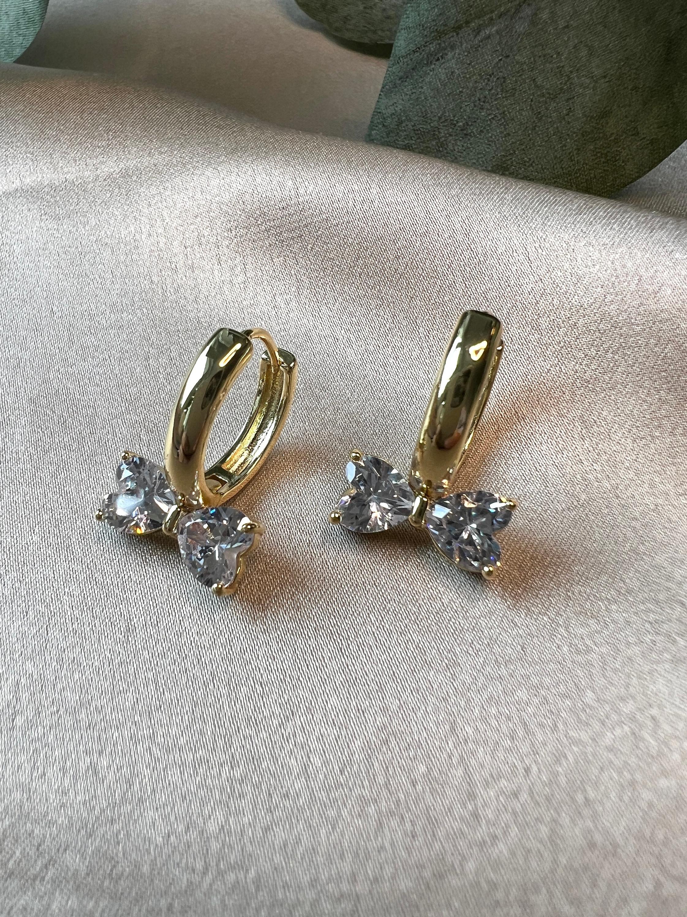 Creolen gold, funkelnde Schleife, runde Ohrringe Zirkoniasteine, Brautschmuck, Schmuck für Damen, elegante Ohrringe-Ohrringe-Schmuckblüte