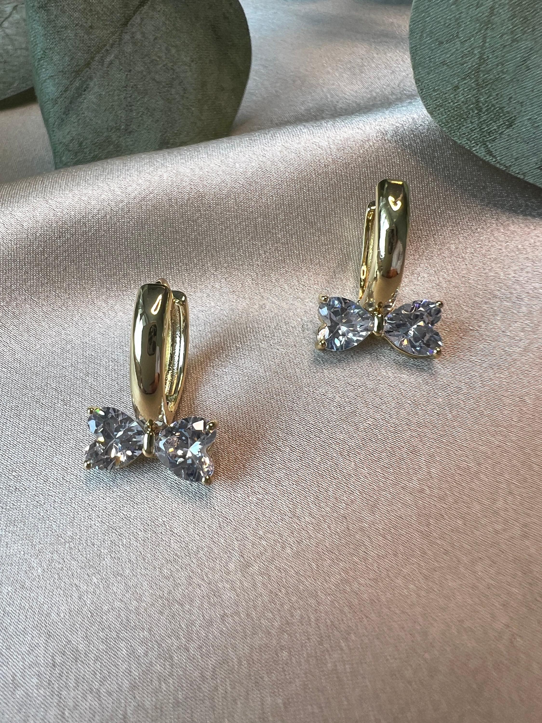 Creolen gold, funkelnde Schleife, runde Ohrringe Zirkoniasteine, Brautschmuck, Schmuck für Damen, elegante Ohrringe-Ohrringe-Schmuckblüte