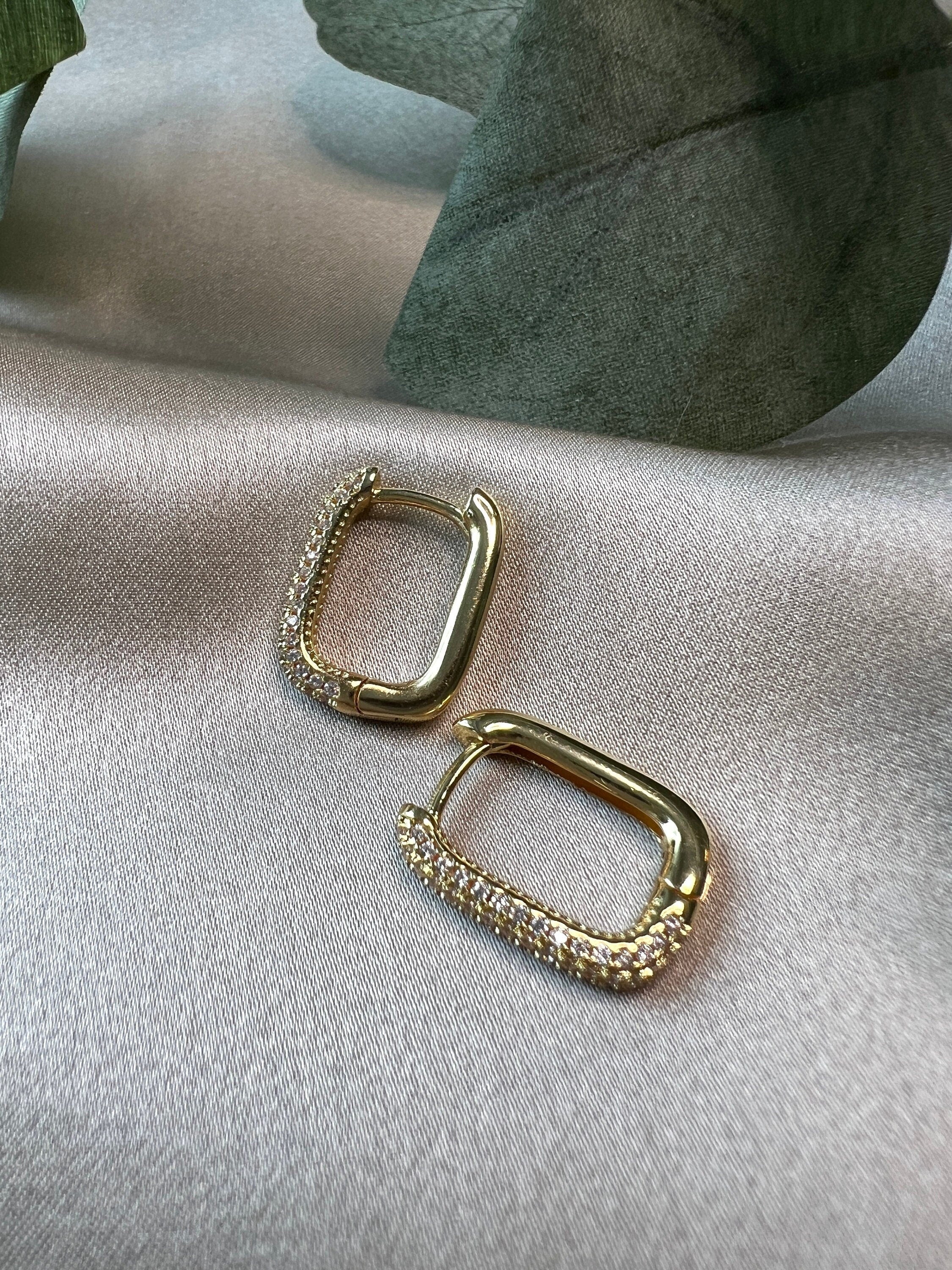 Creolen mit Zirkonia Steinchen, Eckig Hoop in Gold - 18K vergoldet, Ohrringe für Frauen-Ohrringe-Schmuckblüte