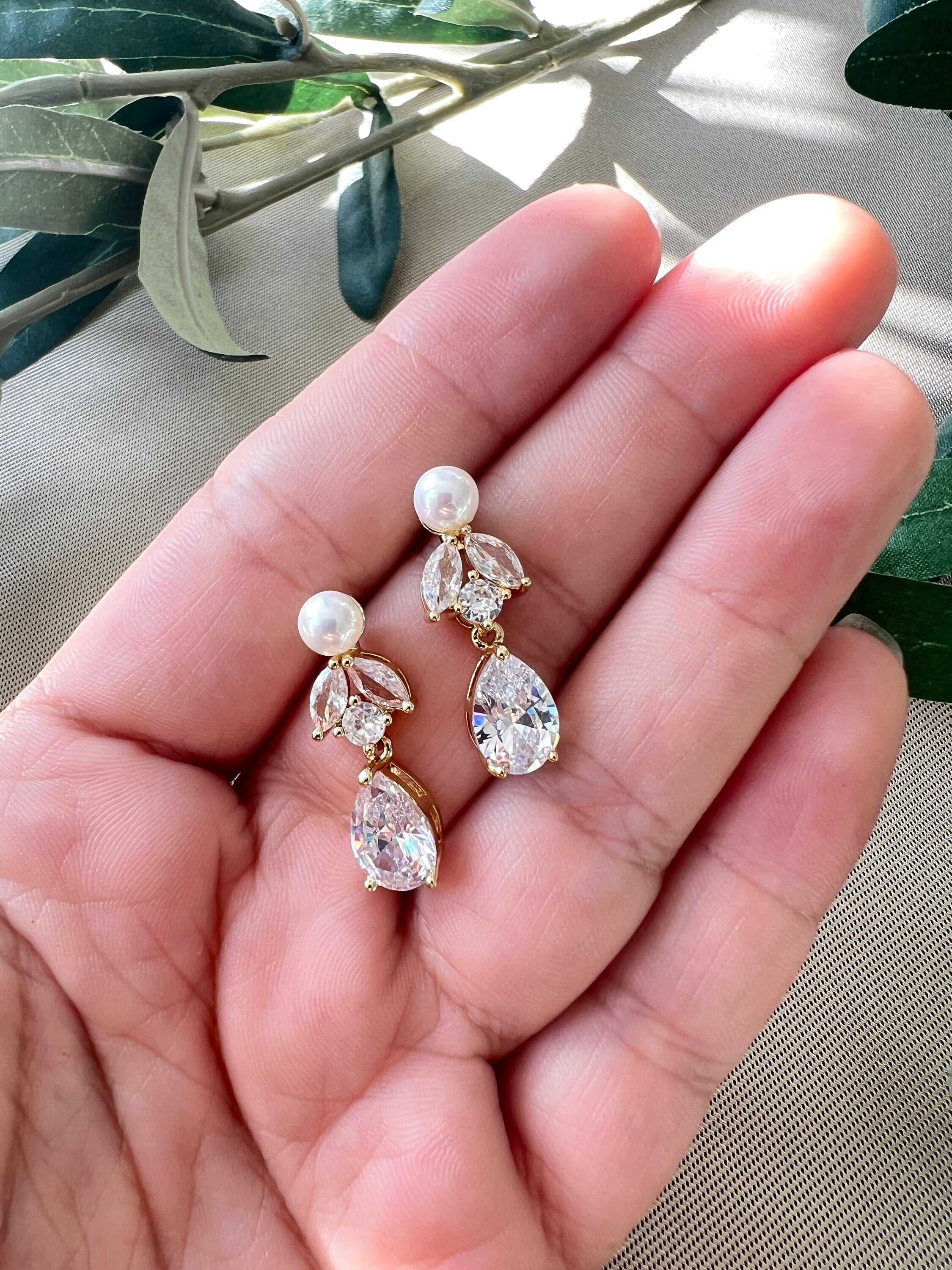 Elegante Brautohrringe, Gold, Roségold, Perle, funkelnde Ohrstecker, Brautschmuck, - Gold-Ohrringe-Schmuckblüte