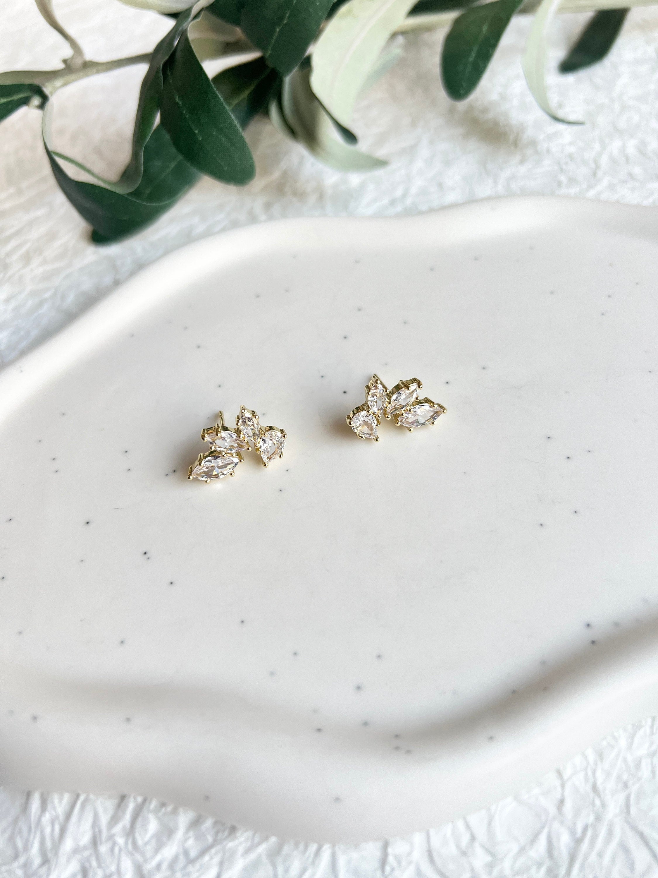 Elegante Brautohrringe, Gold, Silber oder Roségold, Ohrstecker, funkelnde Cubic Zirconia - Roségold-Ohrringe-Schmuckblüte