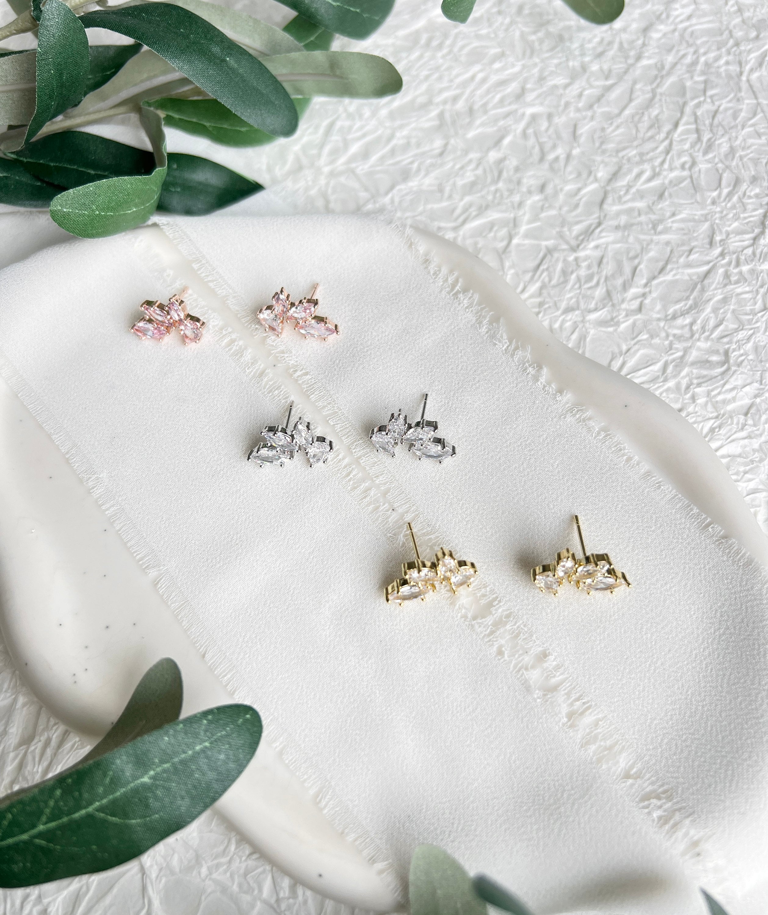 Elegante Brautohrringe, Gold, Silber oder Roségold, Ohrstecker, funkelnde Cubic Zirconia - Roségold-Ohrringe-Schmuckblüte