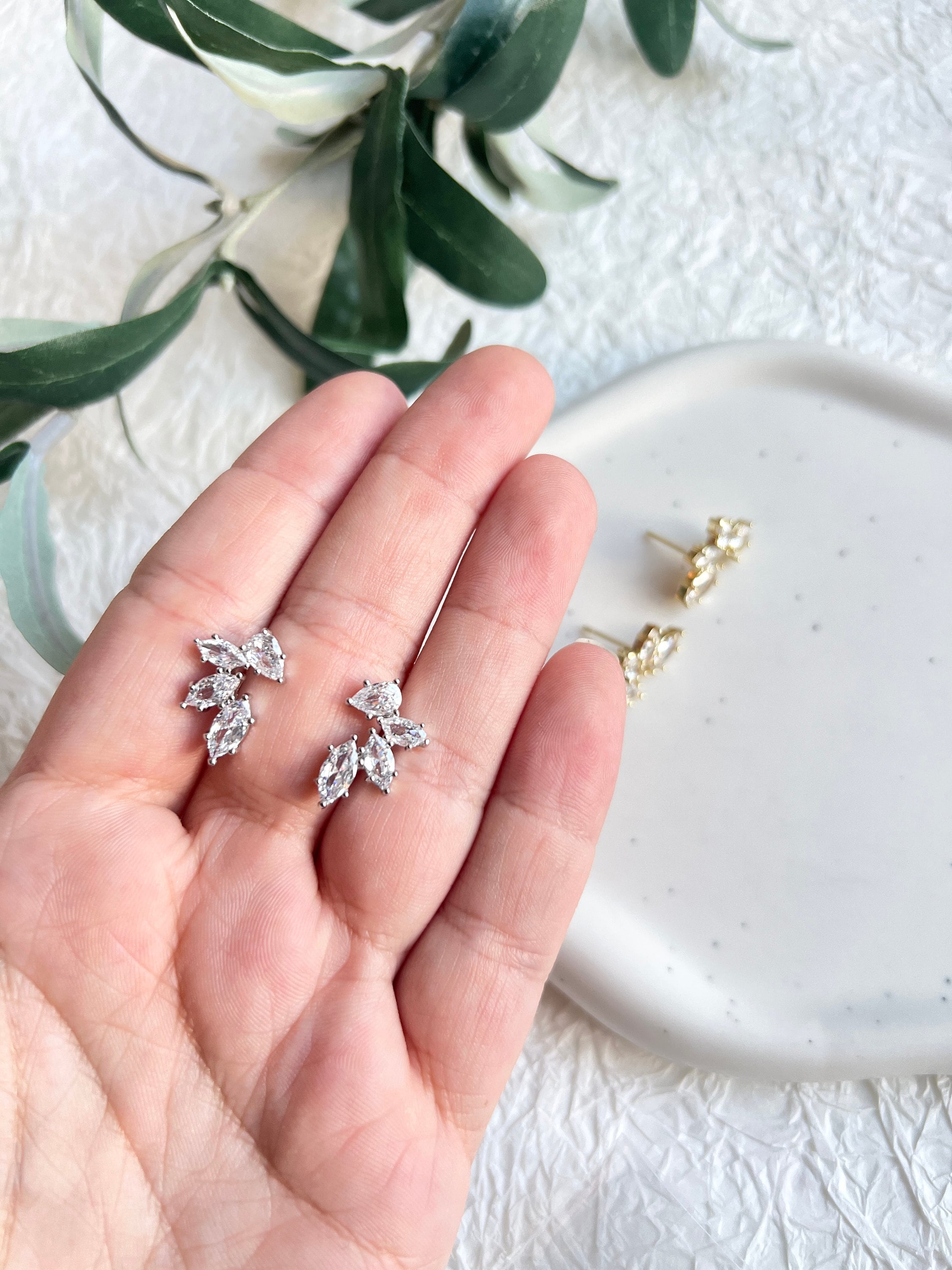 Elegante Brautohrringe, Gold, Silber oder Roségold, Ohrstecker, funkelnde Cubic Zirconia - Roségold-Ohrringe-Schmuckblüte