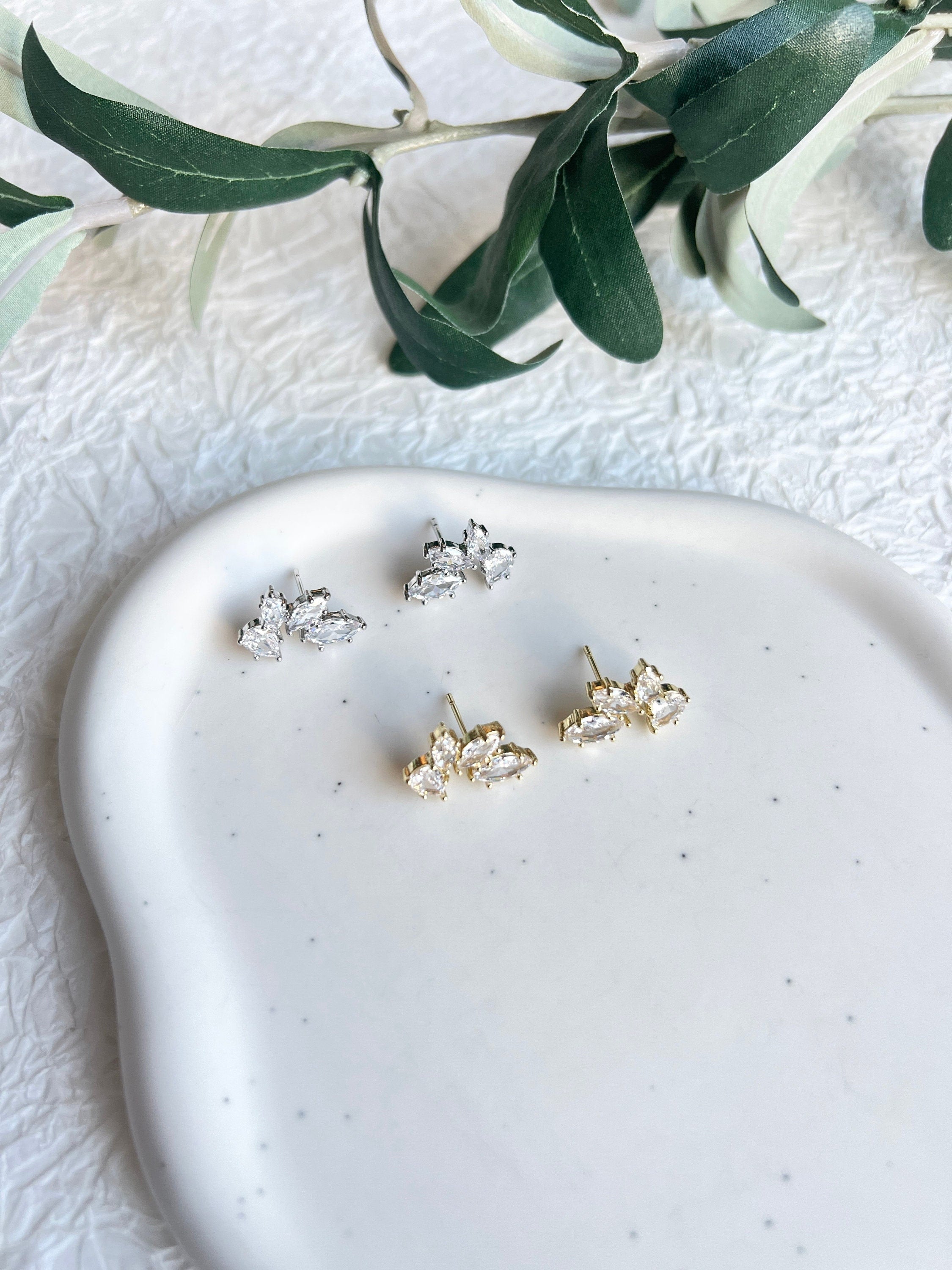 Elegante Brautohrringe, Gold, Silber oder Roségold, Ohrstecker, funkelnde Cubic Zirconia - Roségold-Ohrringe-Schmuckblüte