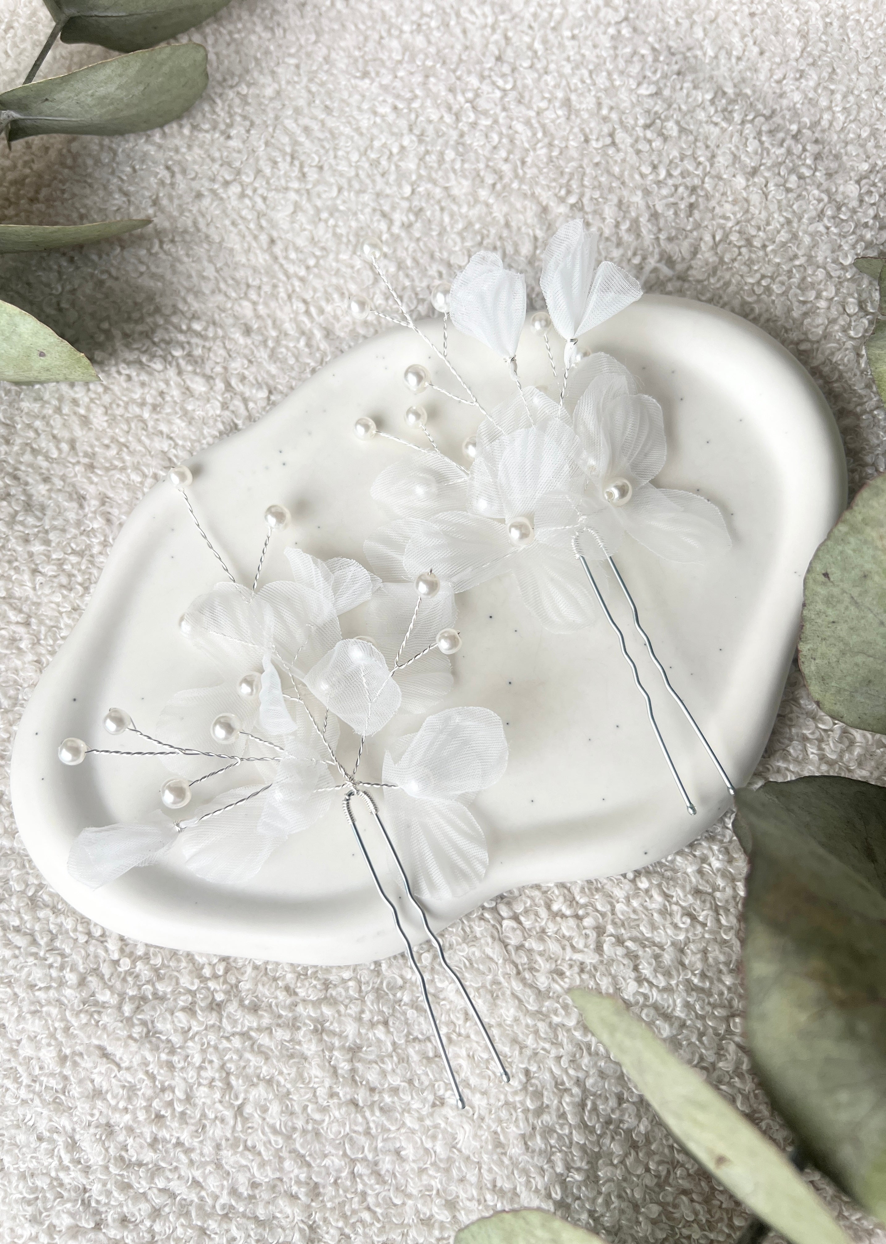 Haarnadeln Haarschmuck Brautset Hochzeit Brautschmuck Silber feine weisse PerlenHochzeitsschmuck moderner Brauthaarschmuck Schmuckbluete