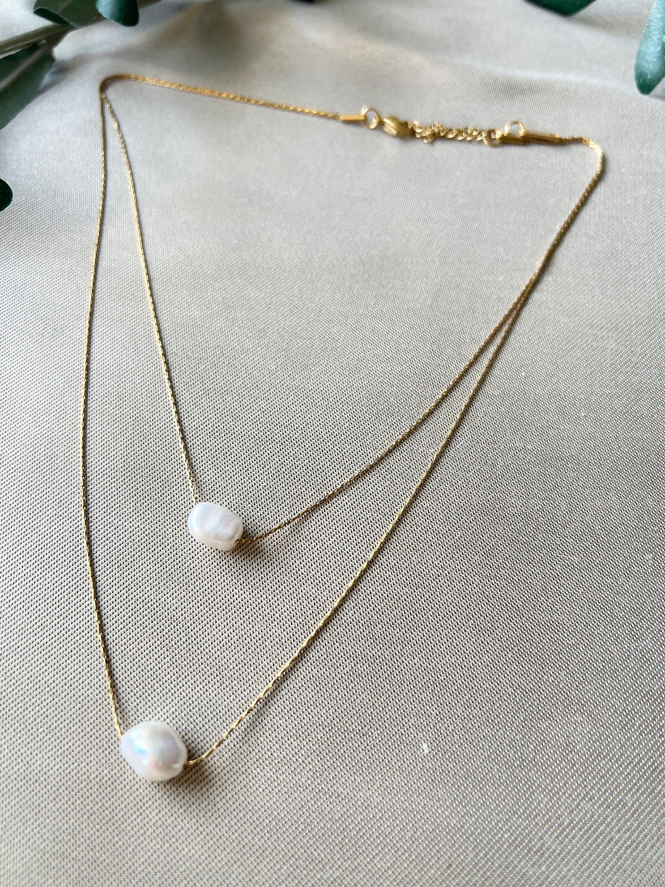Feine Perlen Halskette, Brauthalskette, Braut Schmuck, dünnes Band, Mehrsträngige Kette, Layering Kette, Halskette für Frauen-Halskette-Schmuckblüte