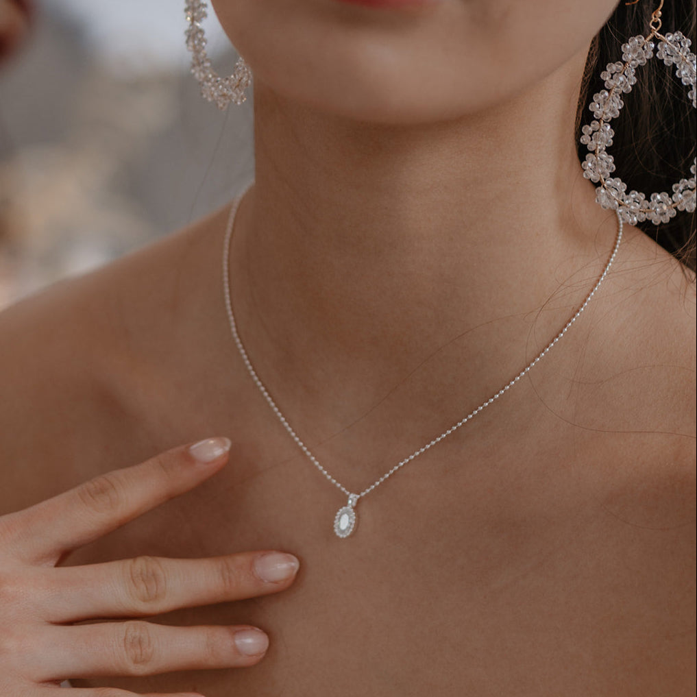 Halskette, Silber, Cubic Zirconia Anhänger, feine Kette, Brautschmuck