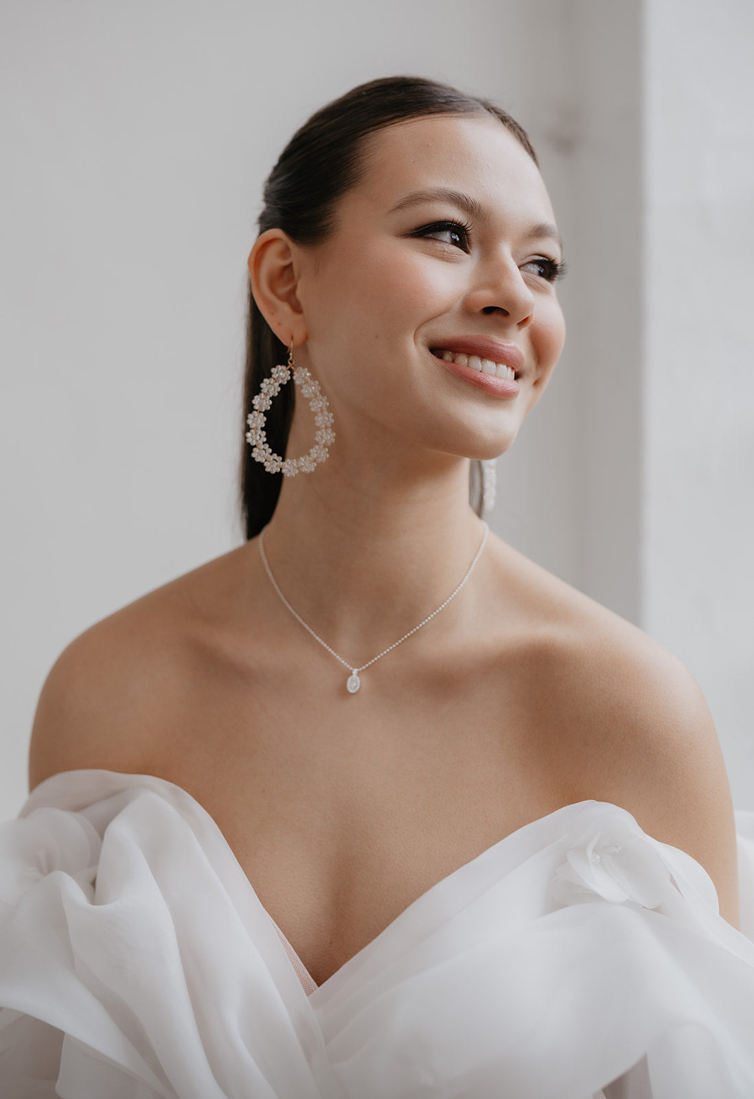 Halskette, Silber, Cubic Zirconia Anhänger, feine Kette, Brautschmuck