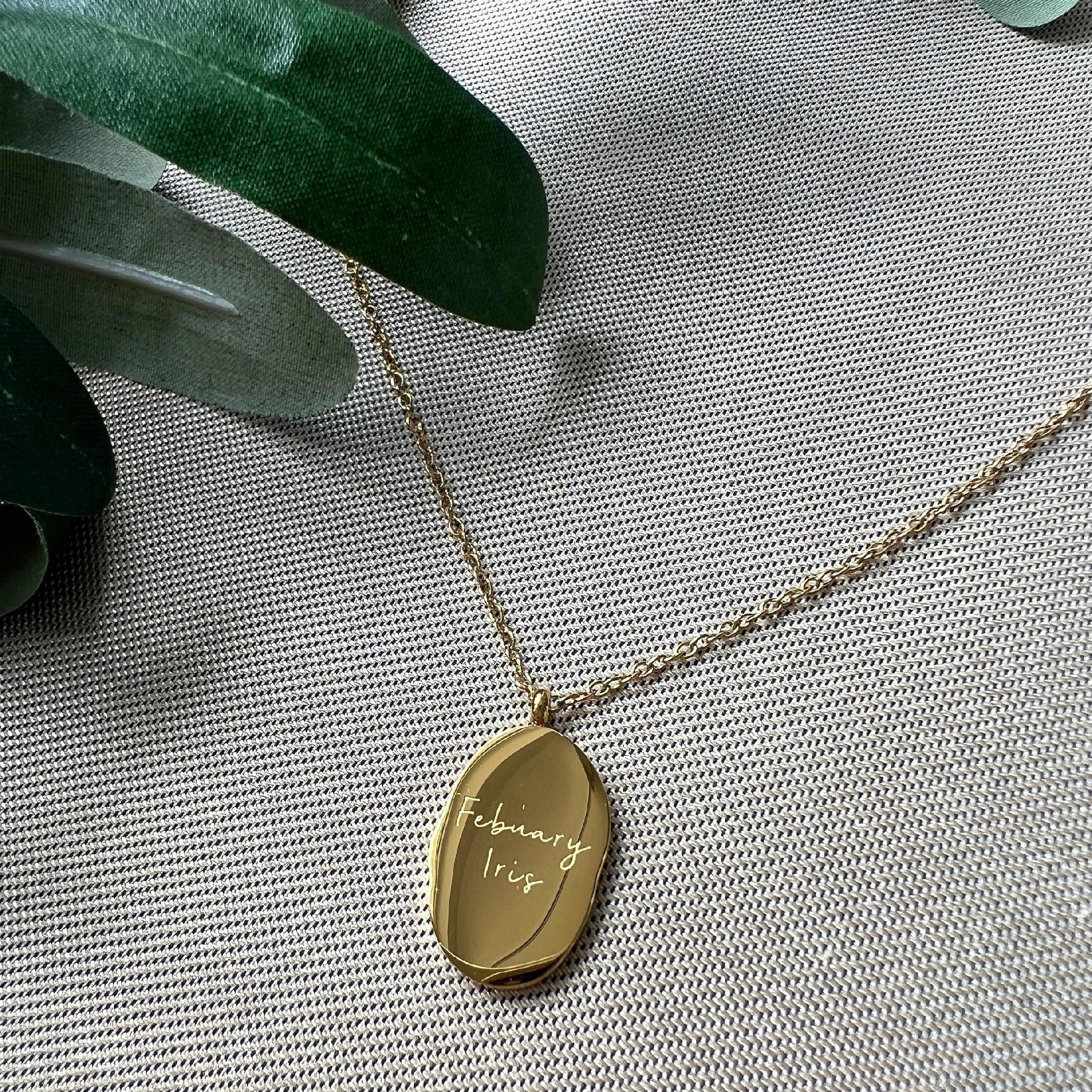 Geburtsblume Halskette, Februar, Geburtsmonat, Iris Blume, 18k Gold, wasserfest, Halskette für Frauen, Geschenk-Halskette-Schmuckblüte