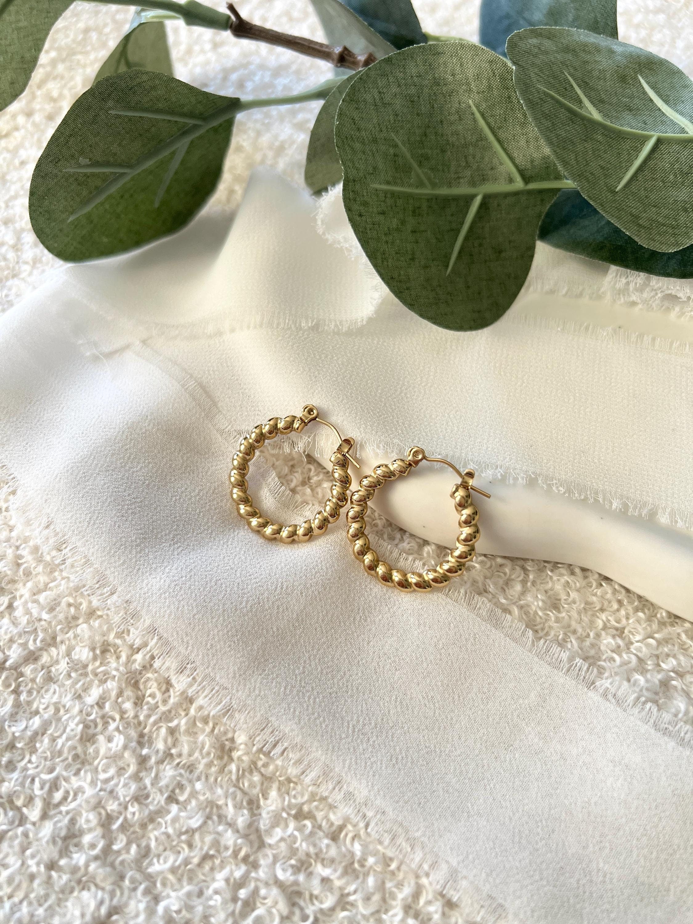 gedrehte Creolen, goldene Ohrringe, Gold, Edelstahl schmuck, Brautschmuck, Brautjungfer, Geschenk Weihnachten